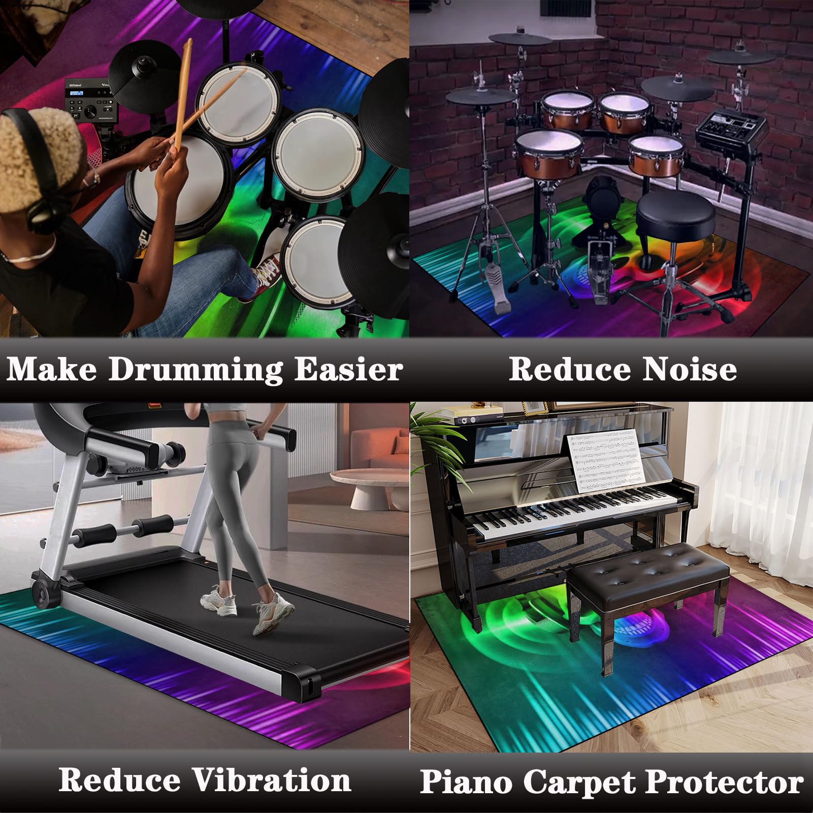 Schallschutz Teppichmatte - Trommel Teppiche Drum Rug Drum Teppich 160 x 140 cm - rutschfeste Drum Matte für Akustik Schlagzeug Drum Kits Bass Drum Elektronisch Snare Klavier Musikinstrumente Teppich