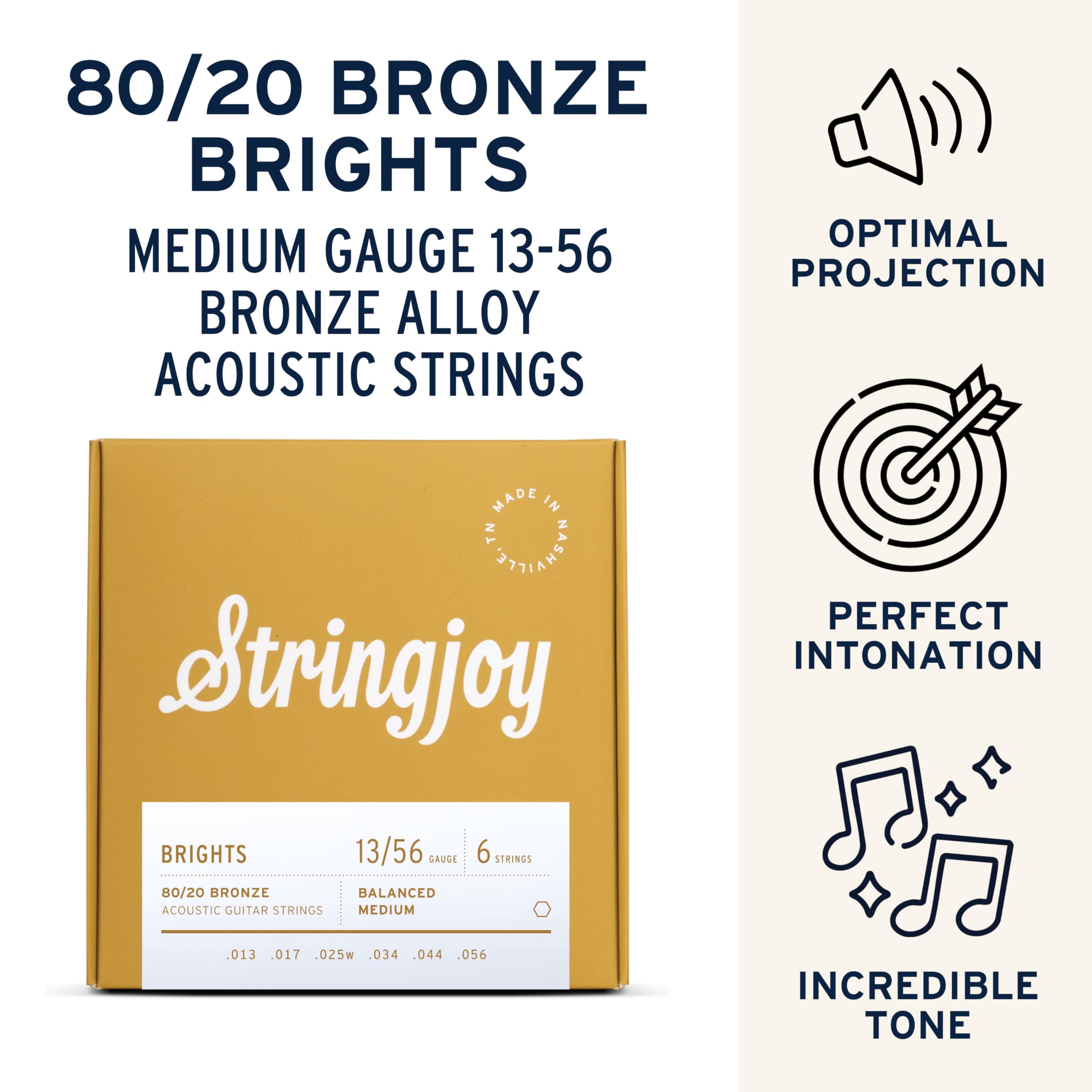 Stringjoy Corde bilanciate per chitarra acustica in bronzo 80/20, calibro medio, 13-56, BB1356, tono vivace e suonabilità ottimale, set di 6 corde acustiche, confezione da 2
