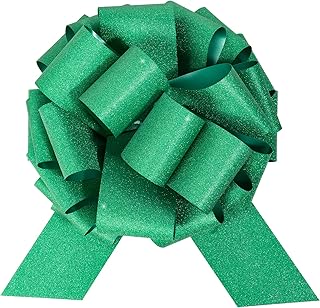 12" Green Gift Bow - Giant Glitter Pull Bow, Car Bow, Giant Big Pull Bow for Large Gift Decoration, Birthday Bows, Wedding Bow, Holiday Bow, Christmas Bow (1 Pack)