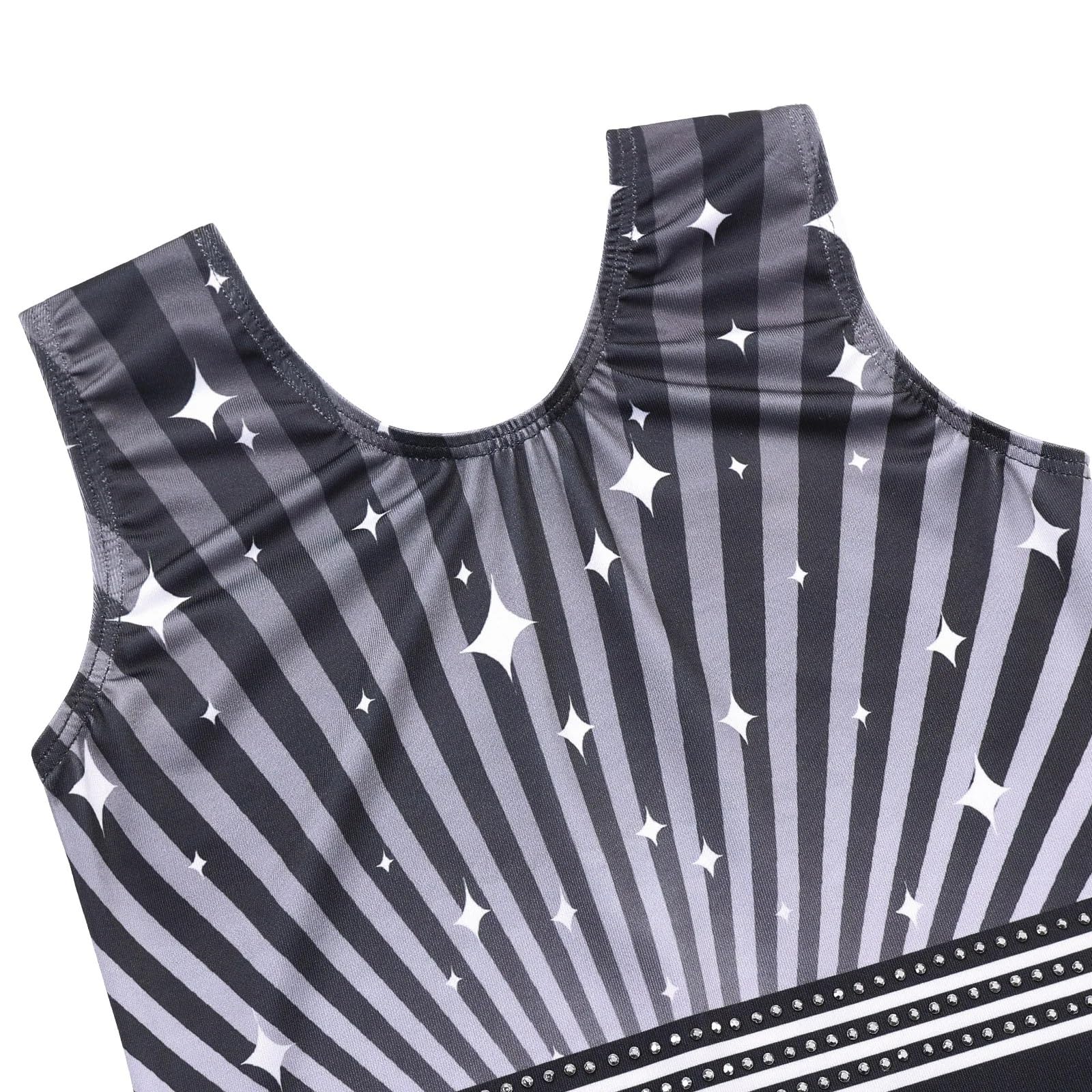 Turnanzug Mädchen Kurzarm Schwarzer Gymnastikanzug for Mädchen mit Streifenmuster, Ballettanzug, ärmellos, Overall, Body, Ballerina, Tanzkleidung Gymnastikanzug(Black Cow,12A)