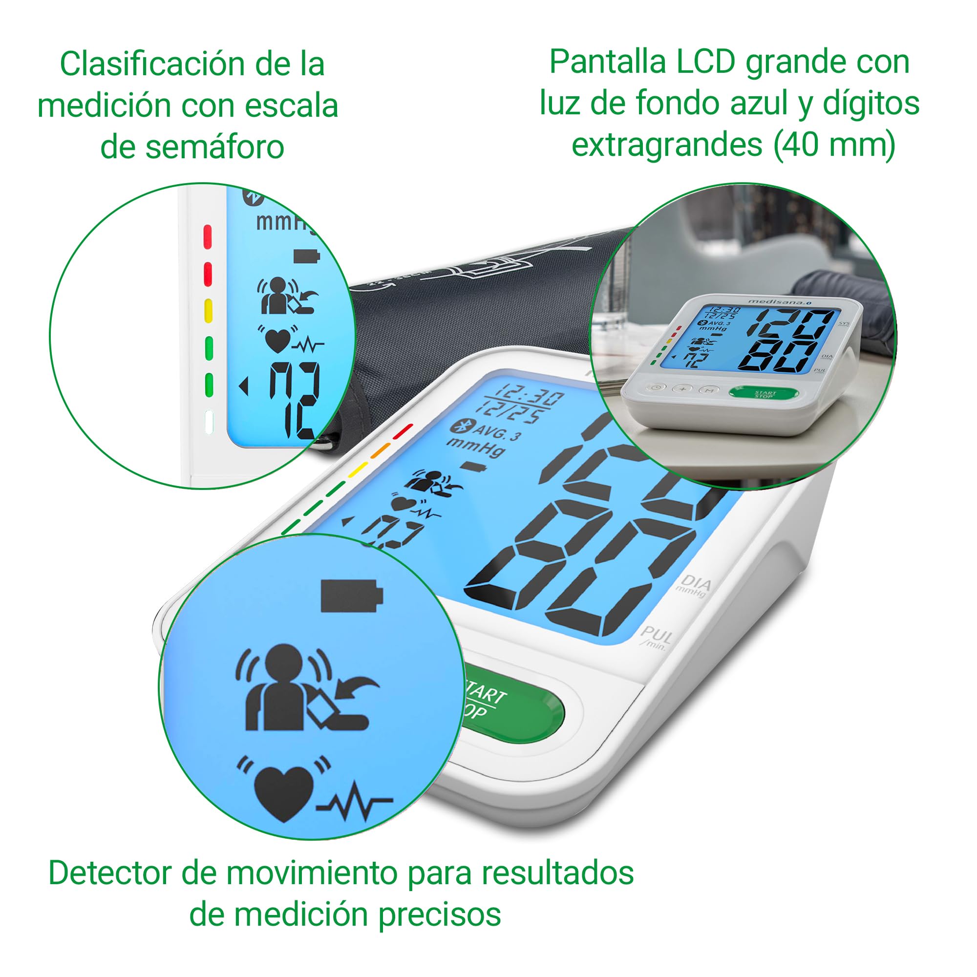 medisana BU 584 Tensiómetro para el brazo, Medición precisa de la tensión arterial y el pulso, Con práctica aplicación para evaluación y almacenamiento de datos, Detección y aviso de arritmias