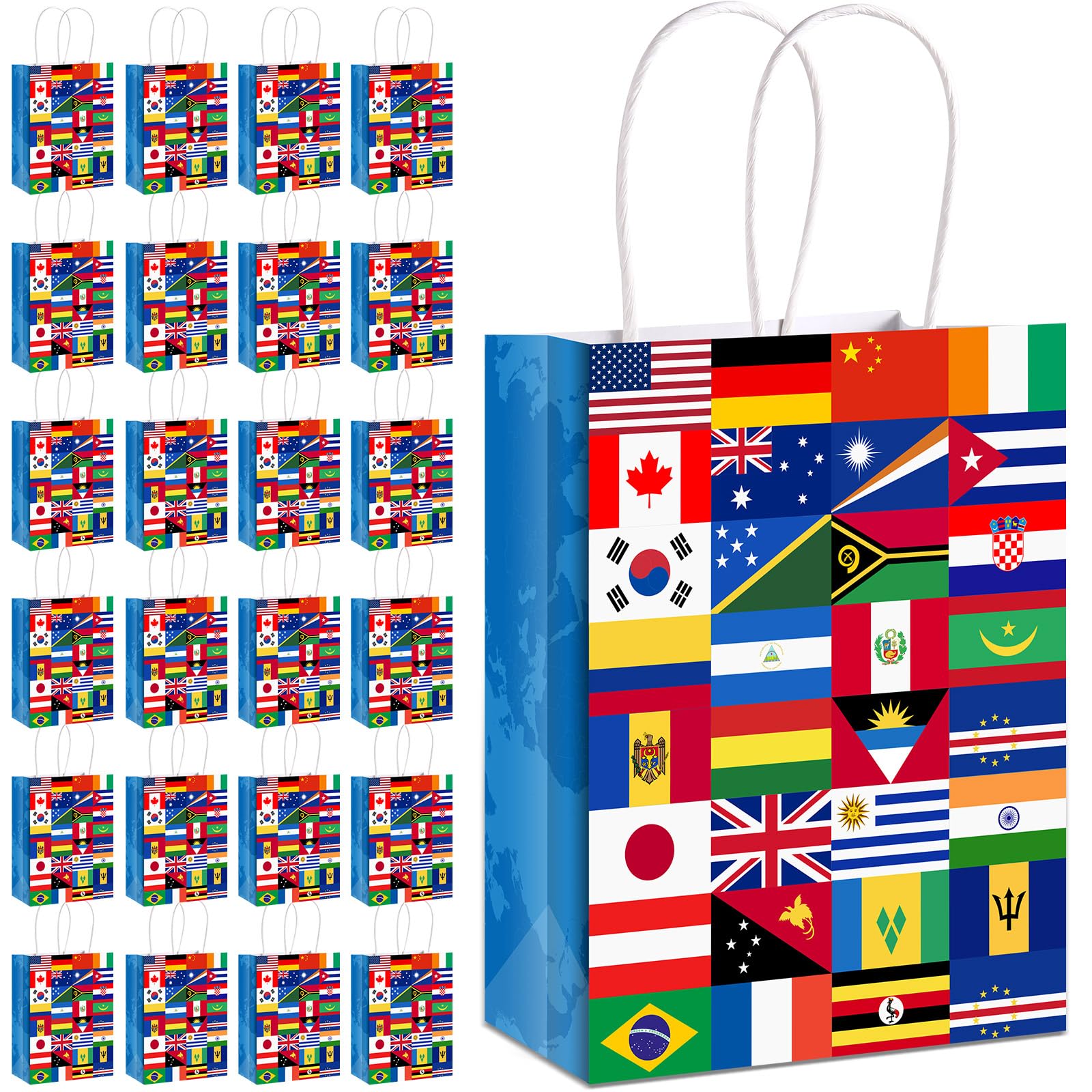 Pajean 32 Pack International Flag Bags World Flag Gift Bags Flags of the World Party Bags Country Flag Treat Bags for Opening Sports Events Celebration Goodie Candy Party Favors Decoration Supplies