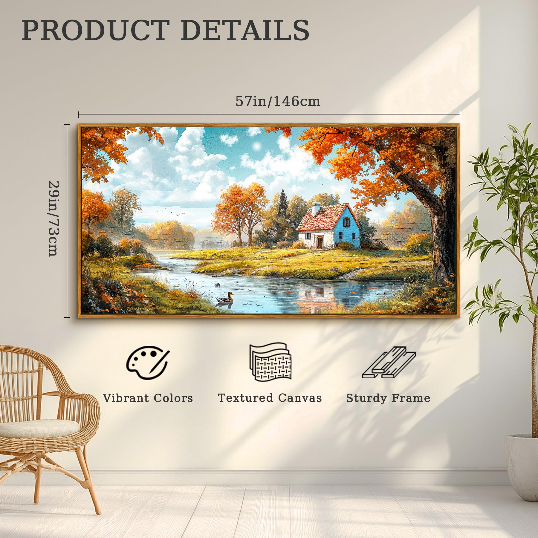 hyidecorart Quadri Moderni Soggiorno, 50x100 cm Quadri Grandi Dimensioni, Quadro Casa di Campagna, Stampe su Tela con Cornice, Decorazione Parete per Camera Ufficio Sala