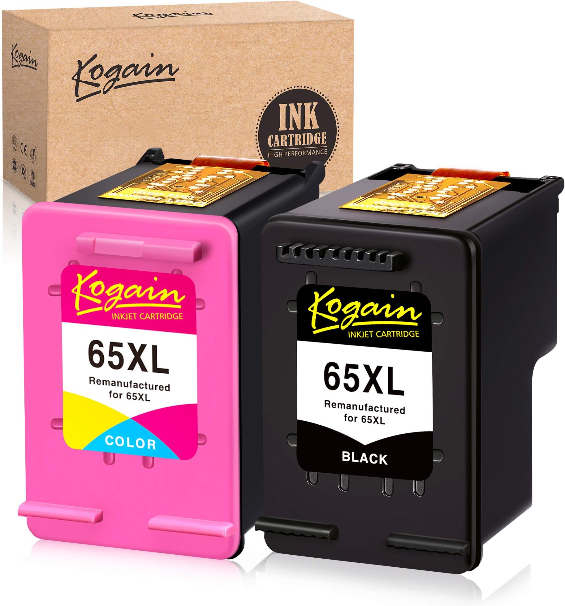 Kogain Remanufactured Ink Cartridge Replacement for HP 65 65XL, Work with HP Envy 5055 5052 5058, Deskjet 3755 2652 2655 3752 3730 3720 3722 Printer Combo (1 Black, 1 tri-Color)