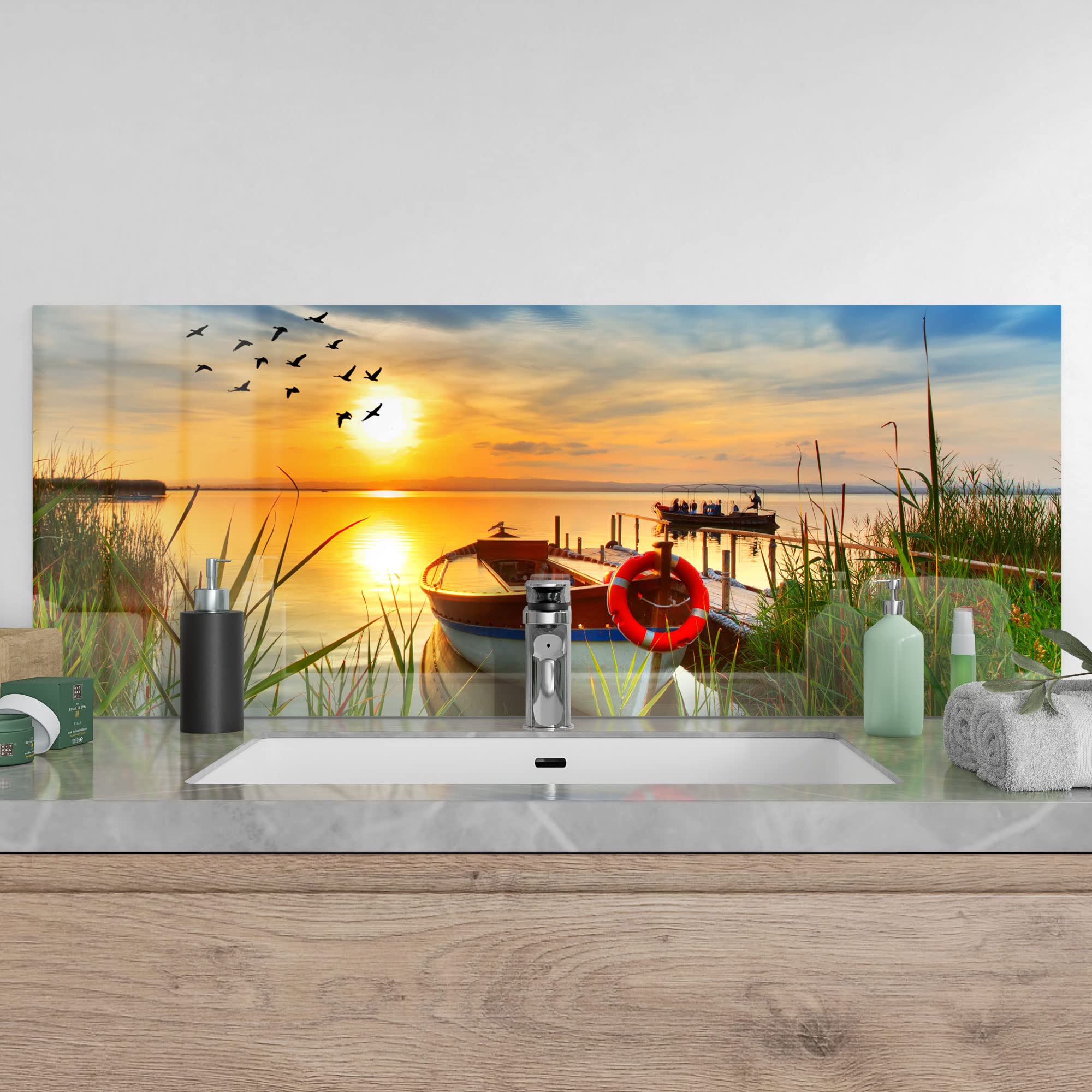 Crédence De Cuisine En Verre - Motif Paysage Bateau - 125x50 Cm - Moderne