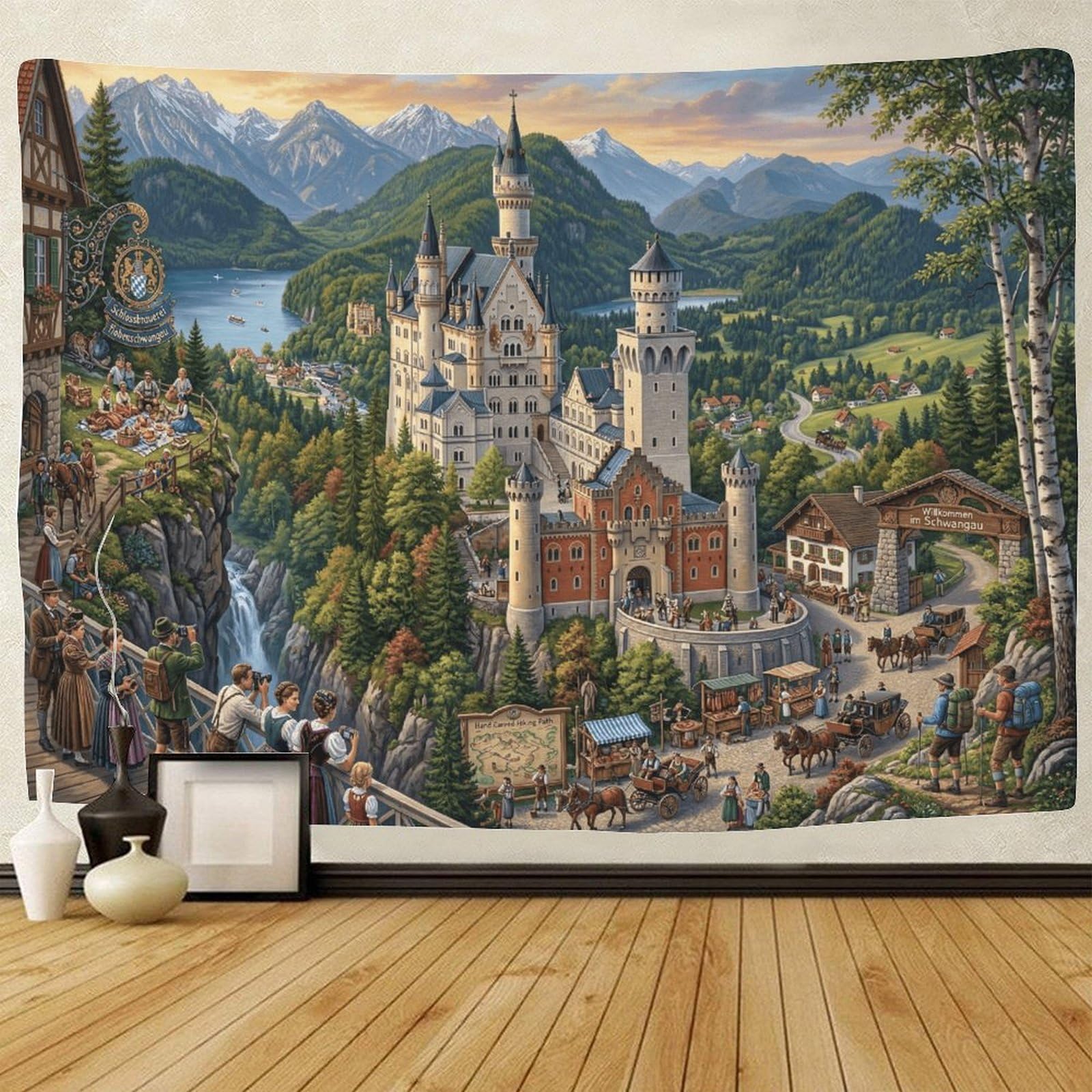 ASDFGHJKLZA Neuschwanstein Castle Wall Art Decor Wall Tapestry 3D Print Tapestries Poster Curtain Living Room Dorm 150cmx200cm