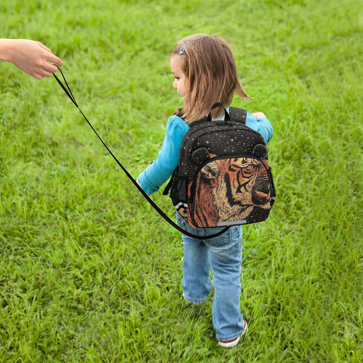 Tiger Starry Night Black Toddler Harness Backpack for Boys Girls 3-6 Years Kids Backpack with Anti Lost Safety Leash Child Leash Backpack for Walking Preschool Travel