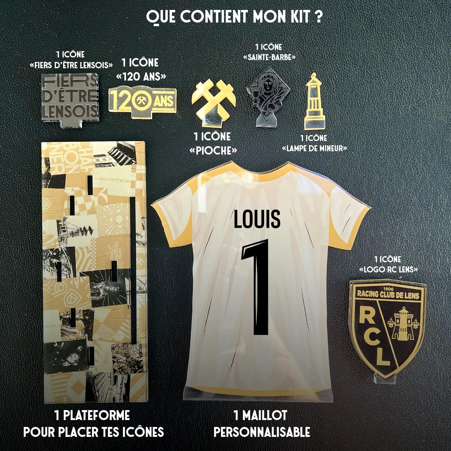 Kit Maillot Personnalisable RC Lens – Nom & Numéro au Choix | Produit sous Licence Officielle – Édition 120 Ans | Cadeau Supporter Sang & Or | Décoration Supporters – Fabriqué en France