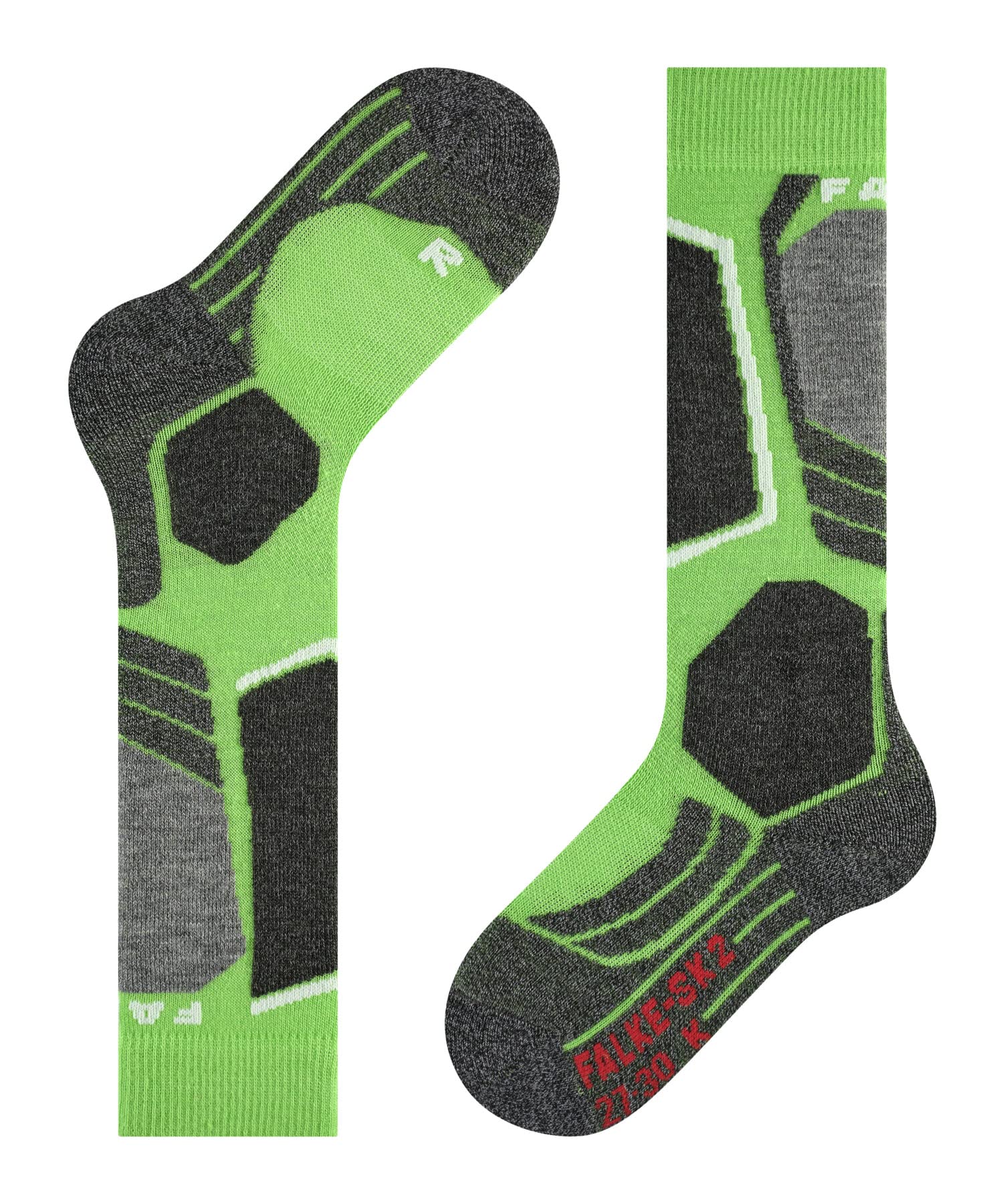 FALKE Uniseks - dzieci Skarpety narciarskie SK2 Intermediate K Kh Wełna ciepłe grube 1 Para, Zielony Vivid Green 7231, 31-34
