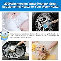 Vista 8 de Calentador de agua de inmersión portátil de 2000 W con control de interruptor y termómetro digital LCD, protector de acero inoxidable 304