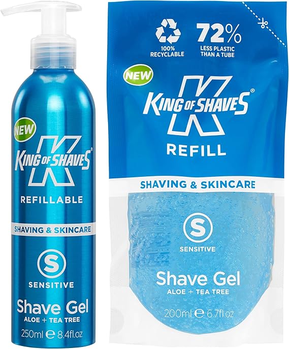 "King of Shaves Sensitive Shaving Gel For Men, Refillable Aluminium