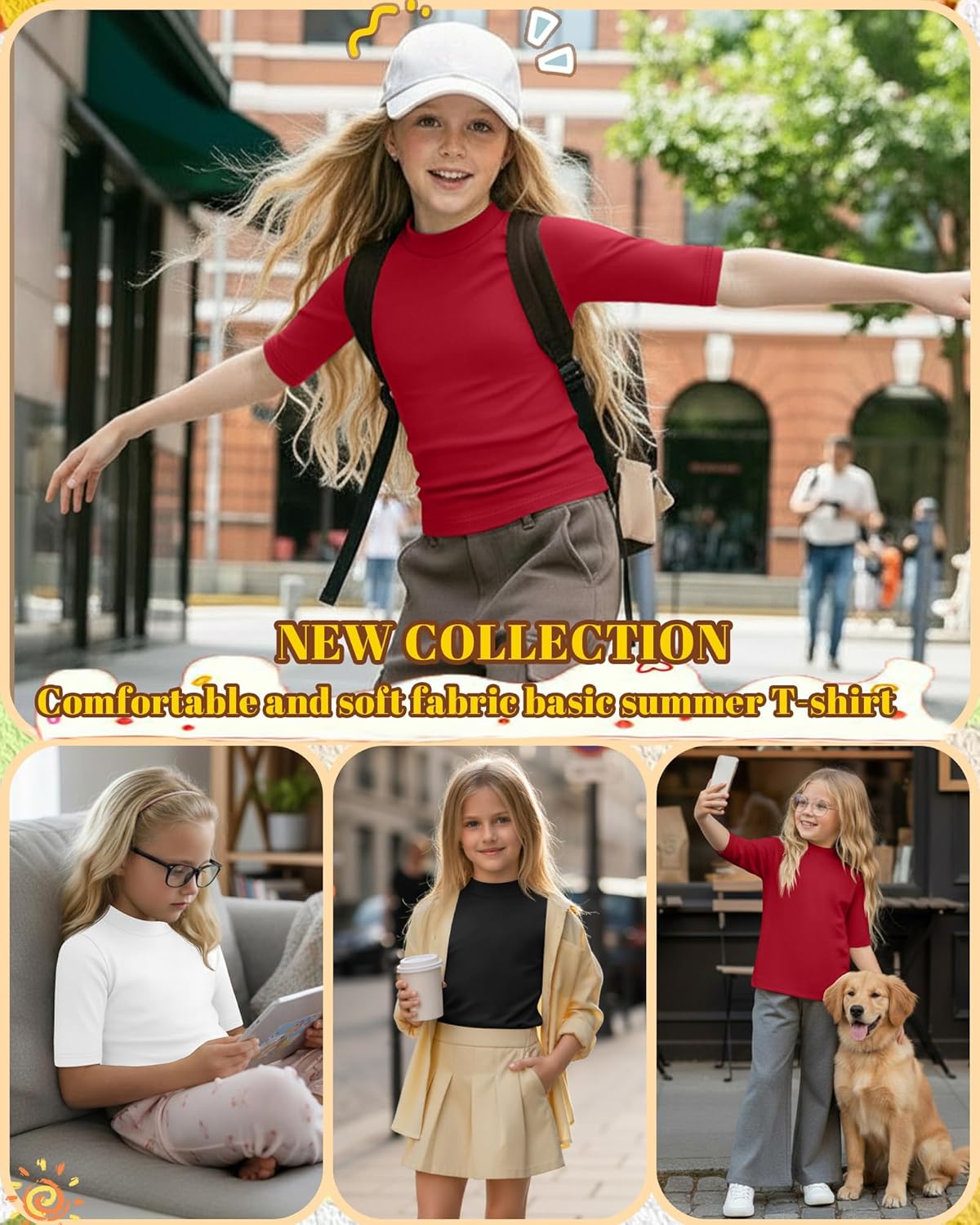 3 Pack Girls' 1/2 Sleeve Mock Turtleneck Shirts Summer Elbow Length Tops Kids Half Sleeve Basic Tees Teen Shirts - Image 4