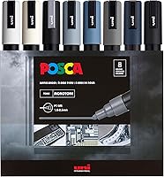 Vista 1 de Posca - Set de 8 marcadores de pintura media 5M – Tono mono – Blanco, Marfil, Plata, Gris, Azul marino, Negro