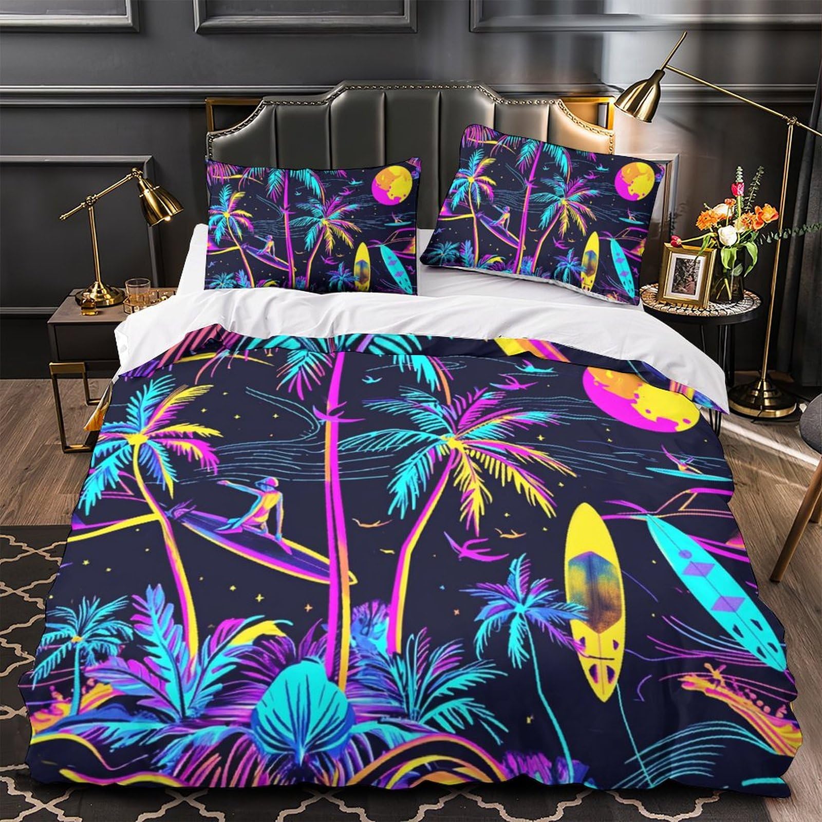 Vacanze estive Stampati in 3D Set Biancheria Da Letto Microfibra Di Copripiumini Con Federa Con Chiusura A Cerniera 3 Pezzi Per Bambini E Adulti Double（200x200cm）