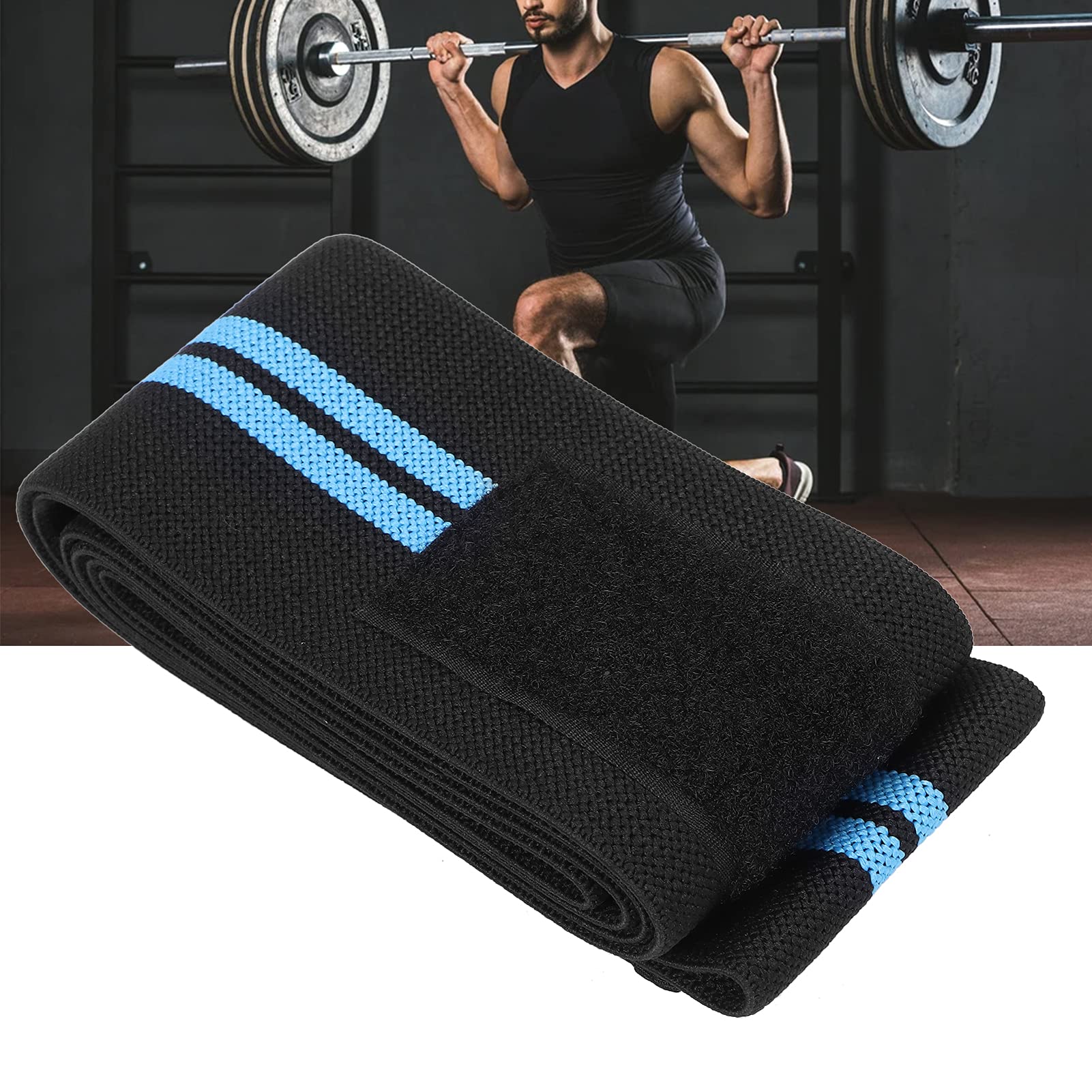 Sports Knee Wraps, Adjustable Compression Bandage Wrap Knee Brace Support for Weight Lifting, Gym Workout, Training, Fitness & Powerlifting, Squats(Black+blue)