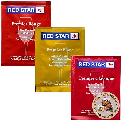 Red Star Best Sellers - Levadura de vino (paquete de 3)  Ideal para hacer sidra de vino Mead Kombucha en casa  0.18 oz sobres  Saccharomyces