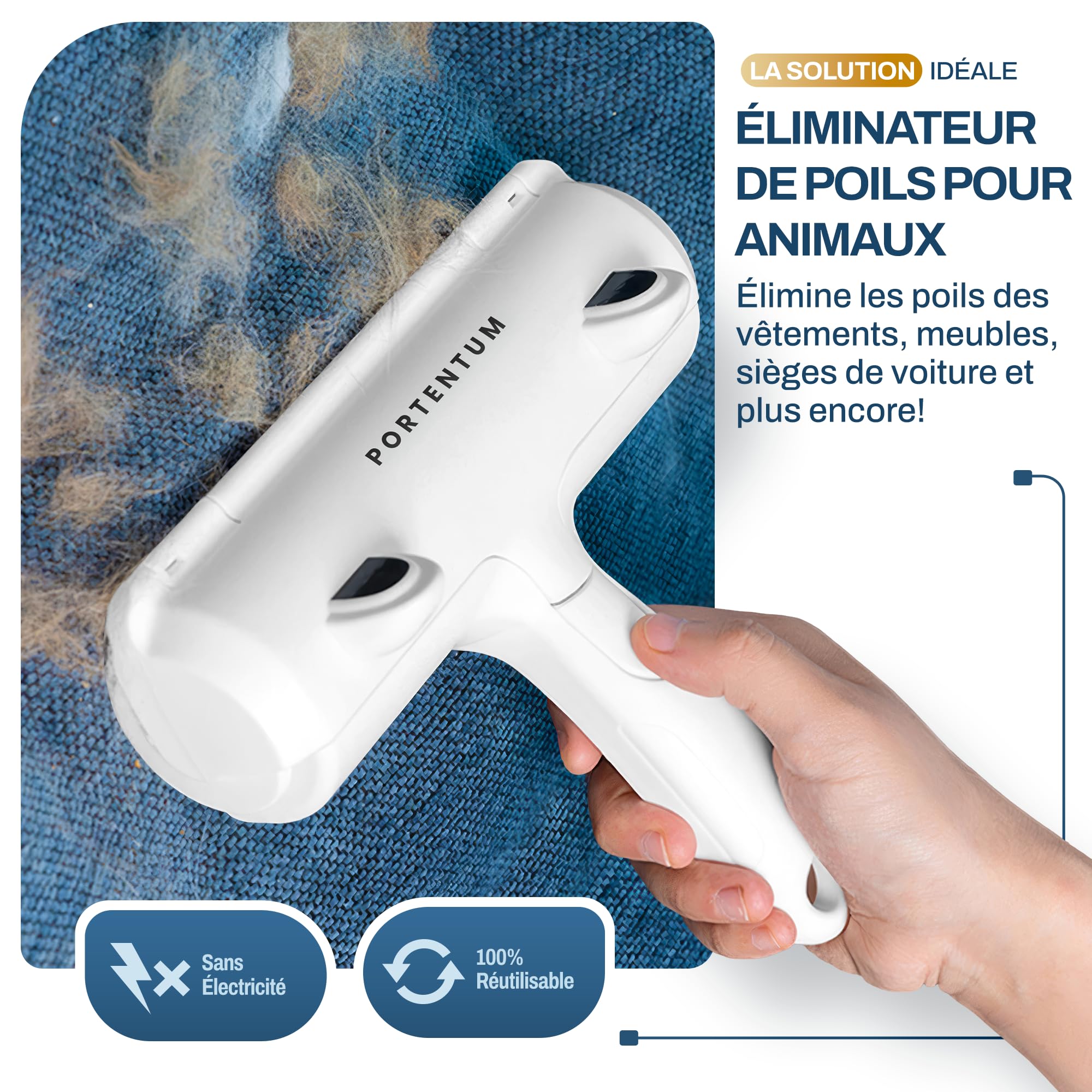 PORTENTUM Brosse Chat Anti Poils Animaux Chien, Brosse Ramasse Enlève Poils, Magique Réutilisable pour Poils, Rouleau à Poils d'animaux, Épilateur pour Canapé, Arbre à Chat, Voiture, lit, Tapis,Panier