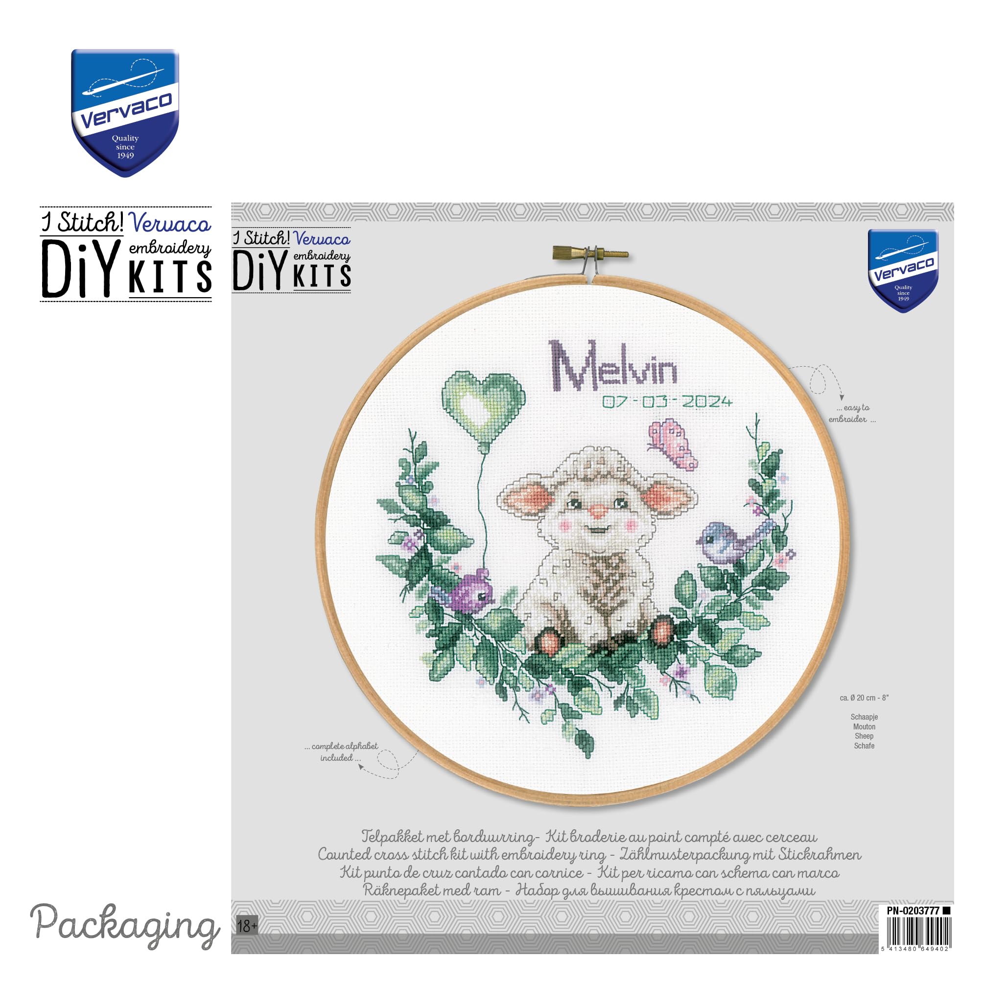 Vervaco Kit Punto De Cruz Bebe Nacimiento Regalos DIY Completo OVEJACreativo Manualidades Creatividad Adultos Decoracion Pared Bordar Kit Principiantes ca. 20 x 20 cm Cross Stitch