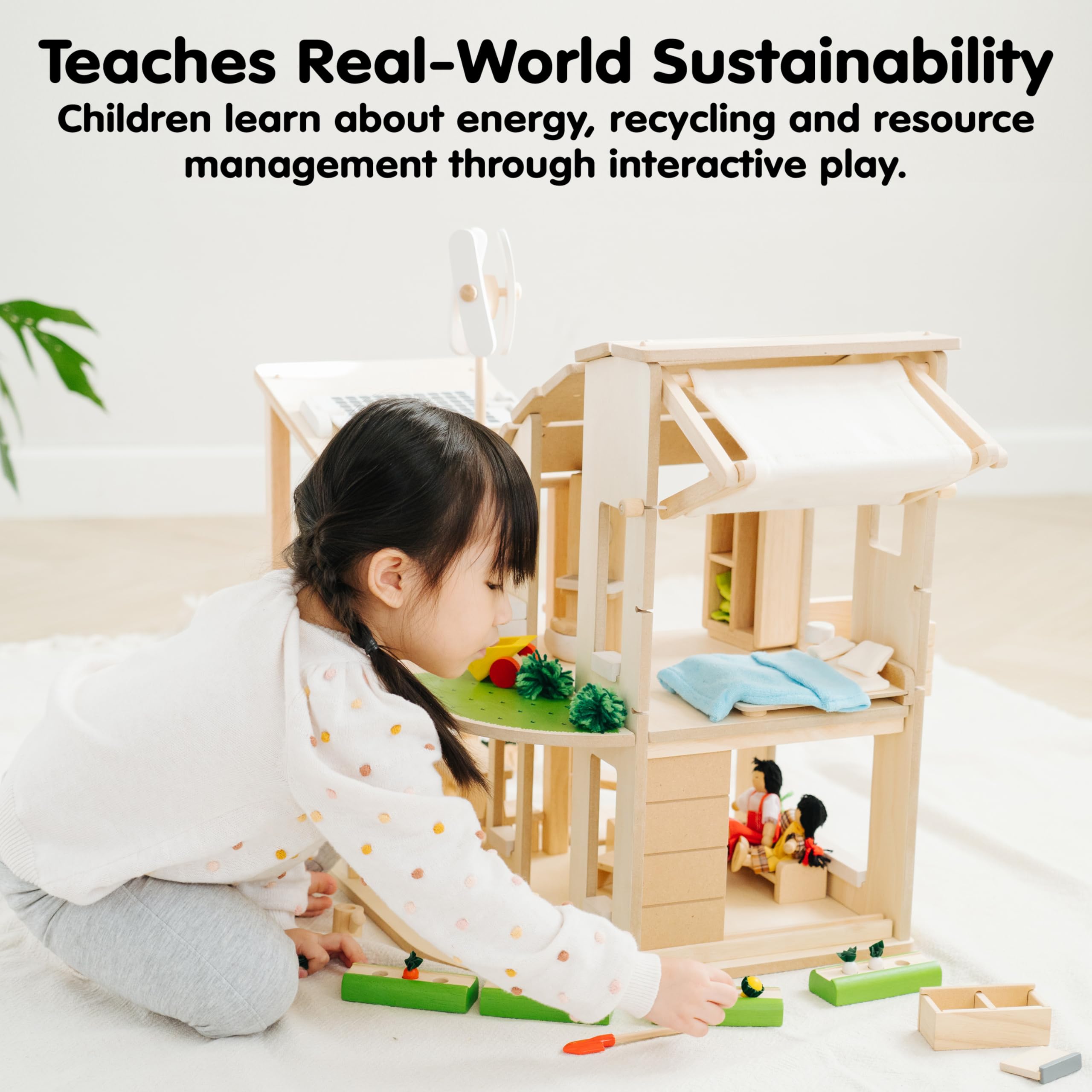 PLAN TOYS - "Green" Doll's House with Furniture