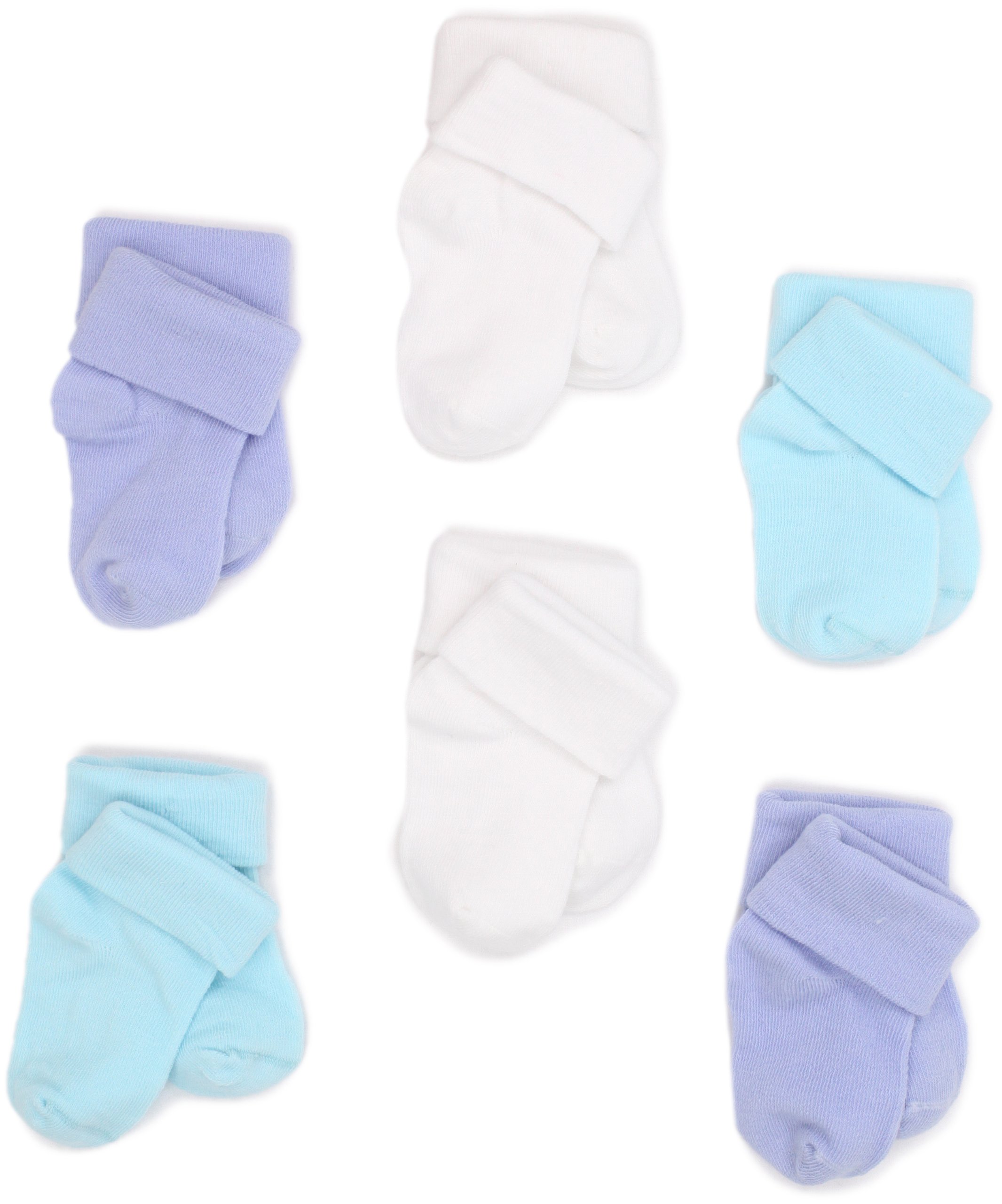 Country Kids Unisex-Baby Infant Organic Baby Booties, 6 Pair Pack, Wht/Aqua/Blue, 0-3 Months