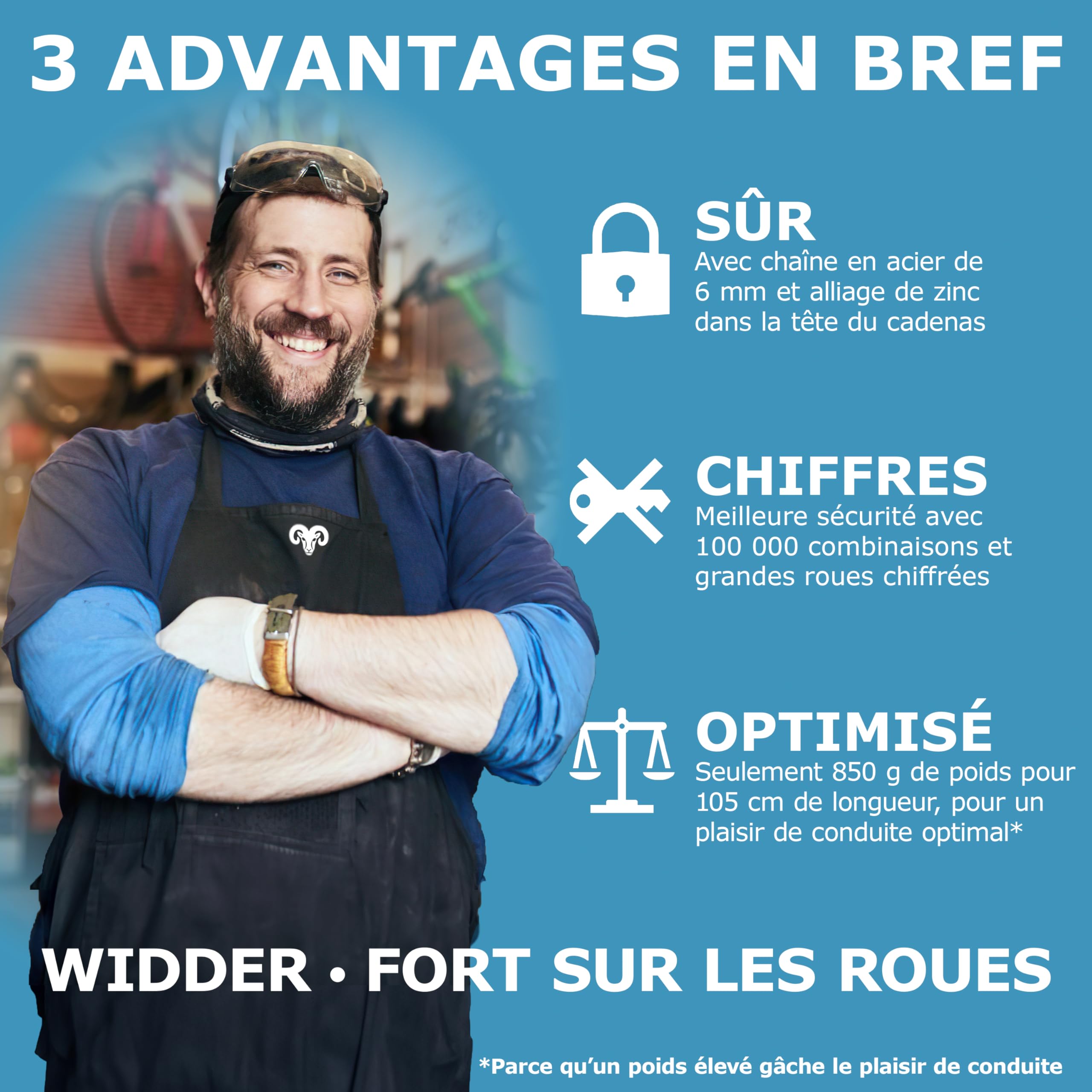 WIDDER antivol à combinaison vélo [5 chiffres, 850 g] antivol à code