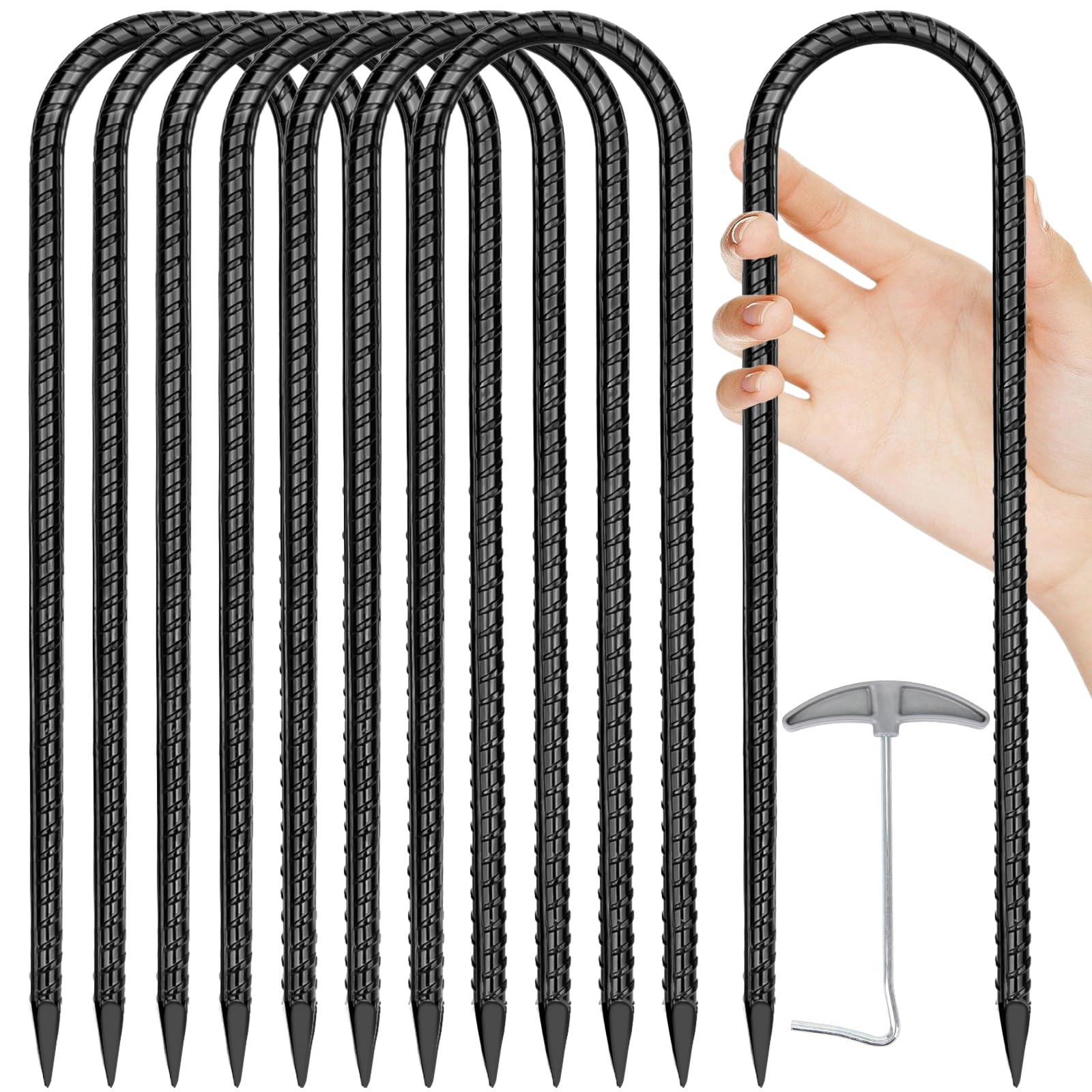 Trampoline Stakes Anchors High Wind 12''Ground Anchor Tent Stakes Heavy Duty, U Rebar Stakes Trampoline Accessories
