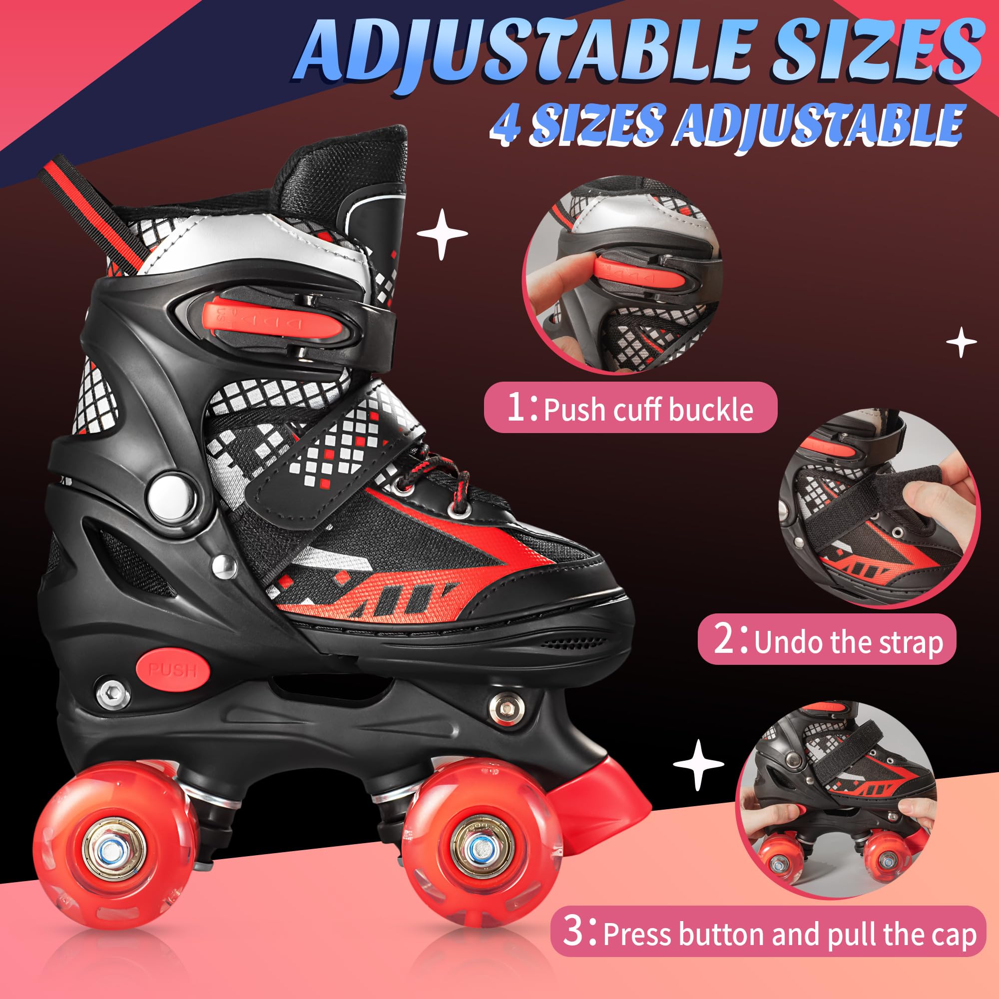 FWFX Kinder Rollschuhe, Verstellbare Leuchtende Rollschuhe, Indoor und Outdoor Geeignet für Anfänger