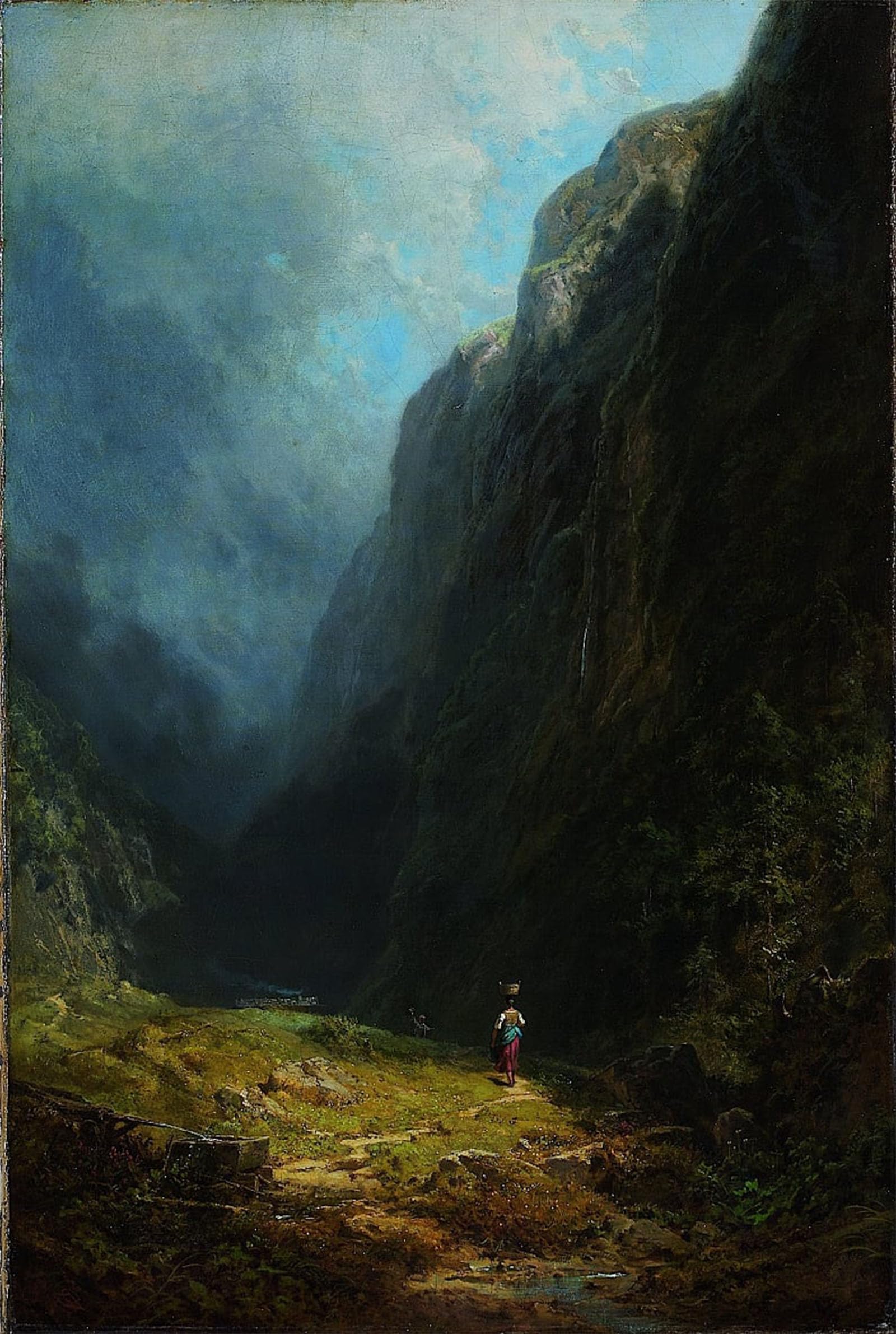SERENDIPITP Vintage Picture Print on Canvas Wall Art Poster Crossing a Ravine by Carl Spitzweg Artwork Print Poster for Wall Decor 60x90cm