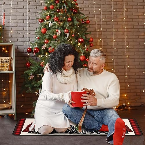 Miniatura 8 de Juego de 2 alfombras de cocina de búfalo con diseño de árboles de Navidad, diseño de árbol de Navidad, decoración de bajo perfil para el hogar,
