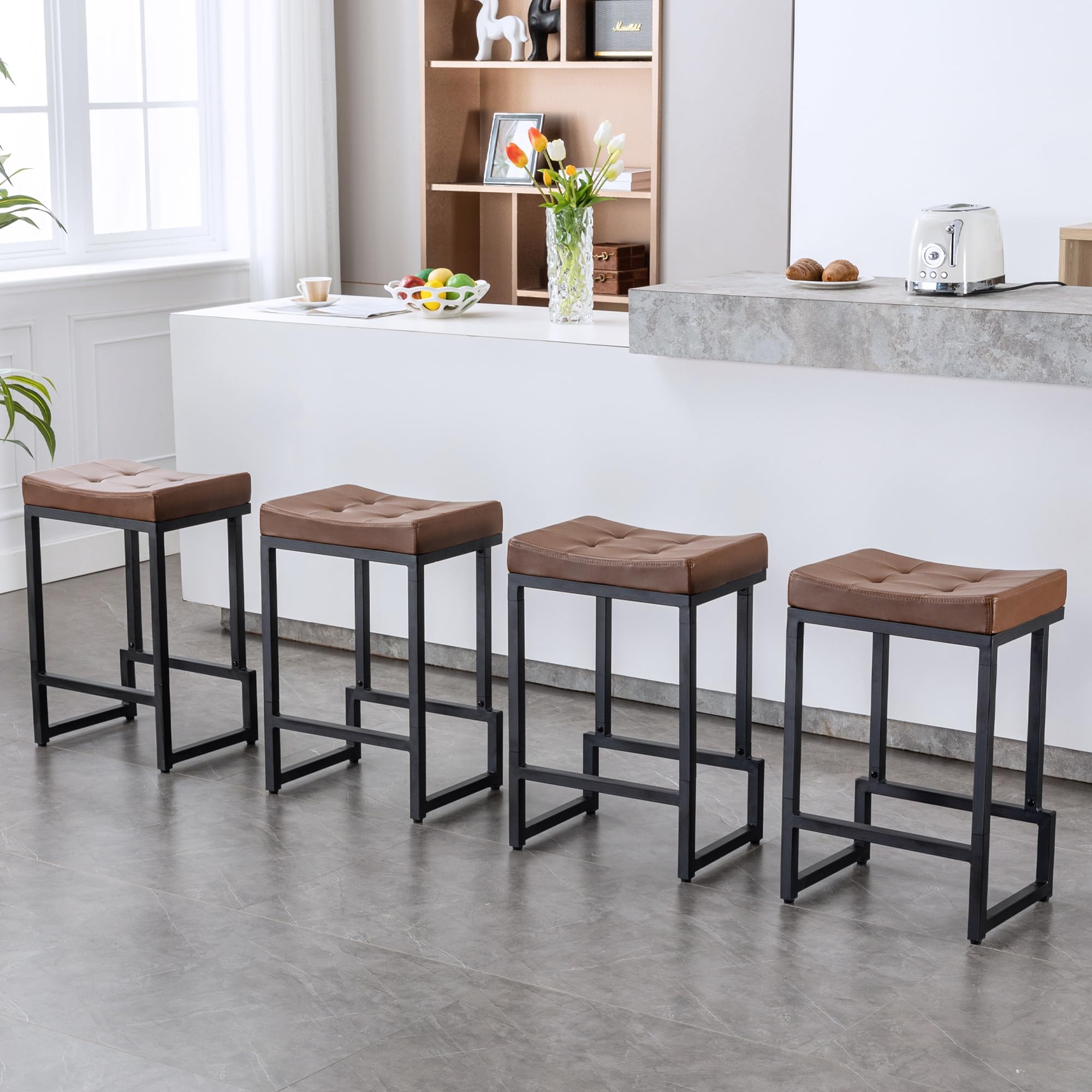FIRAVOE 24 Inch Counter Height Bar Stools Set of 4 in Dark Brown