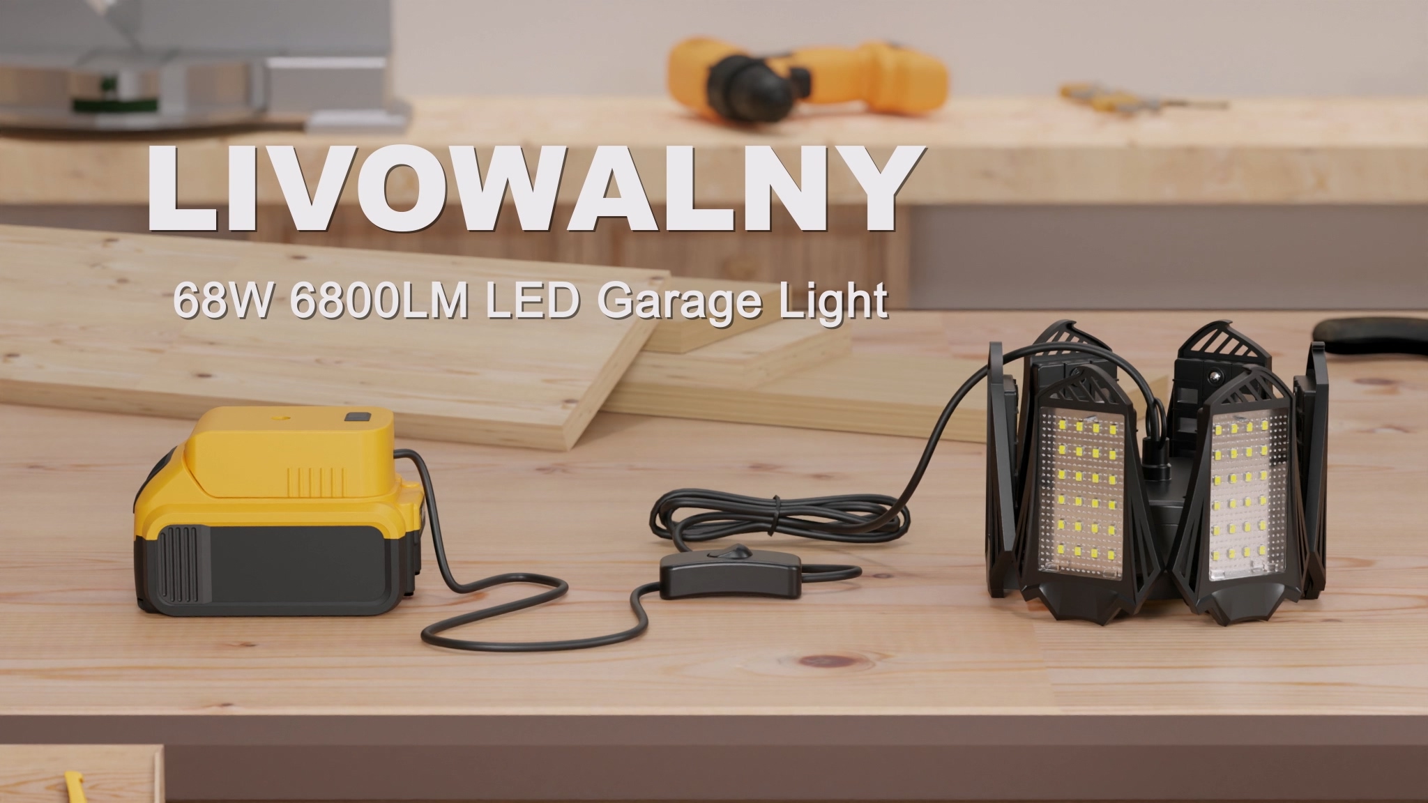 LIVOWALNY LED Work Light Compatible with Dewalt 20V Battery, 68W