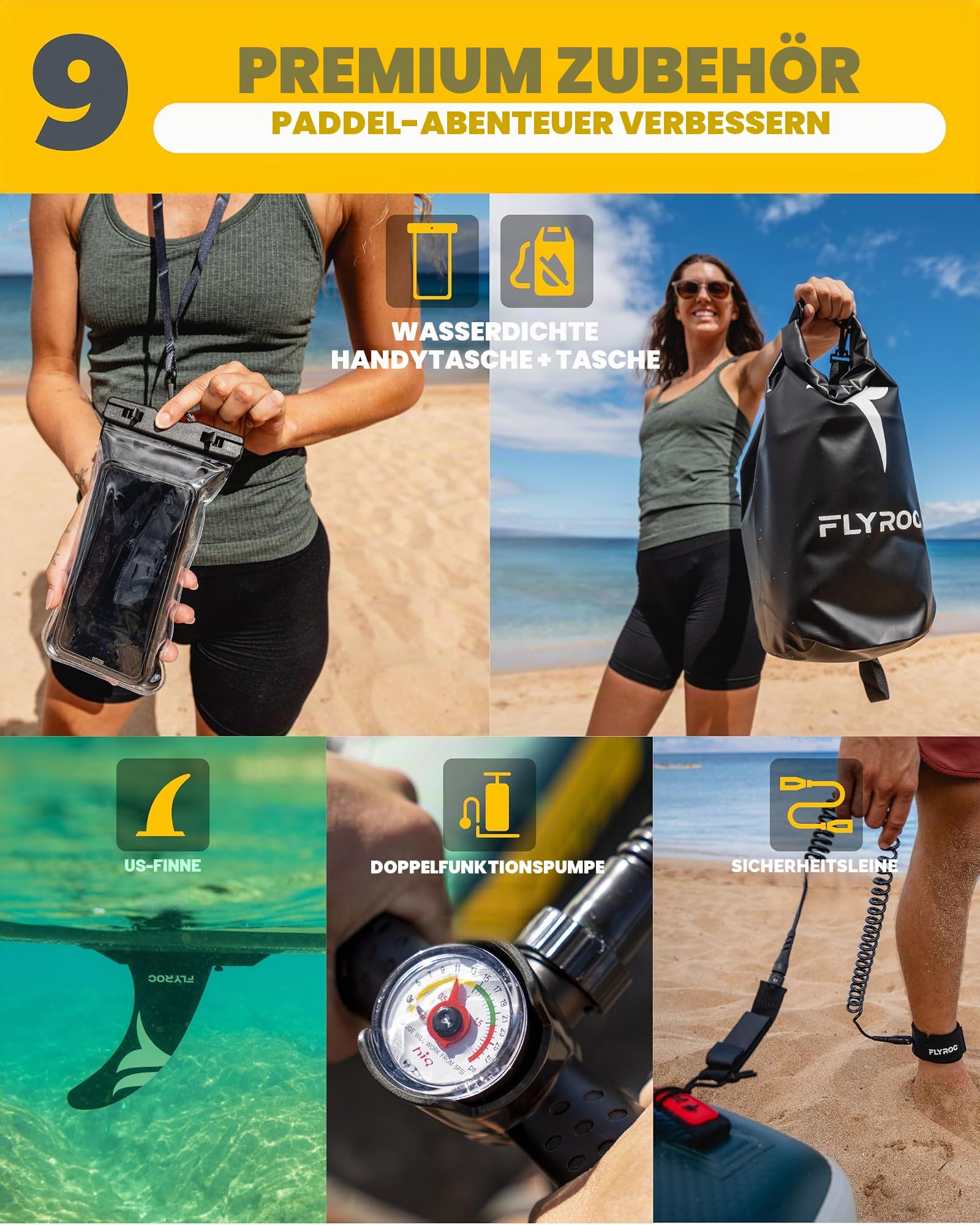 Aufblasbares Paddelbrett, extra breit, 300 kg Kapazität, Stand-Up-Paddle-Board für Erwachsene (3 Stück), stabiles aufblasbares SUP, alle Fähigkeitsstufen, 3 Griffe, 100 l Rucksack, 3 Paddel, 5