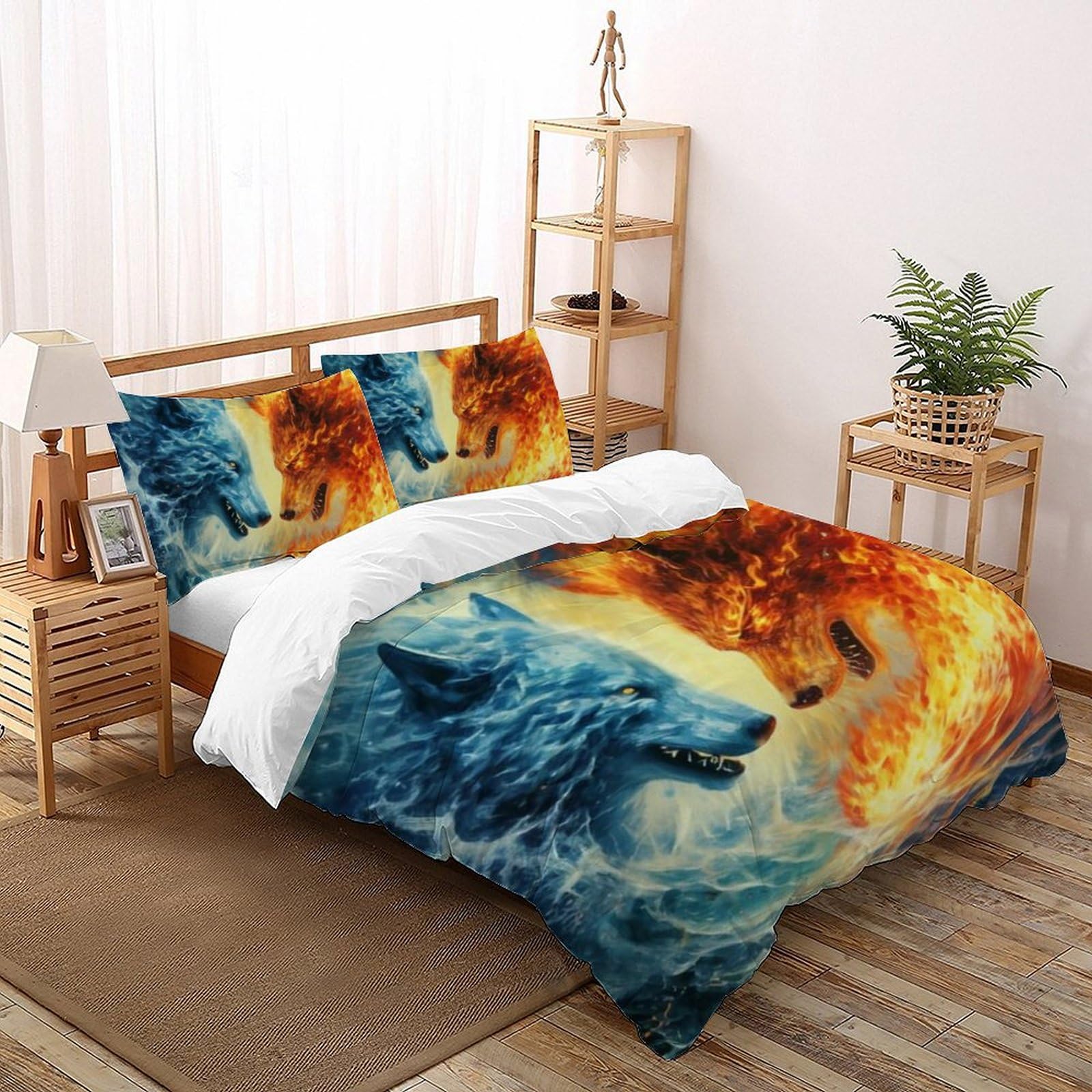 Housse de couette loup 200x200 microfibre imprimé 3D avec fermeture éclair pour garçon