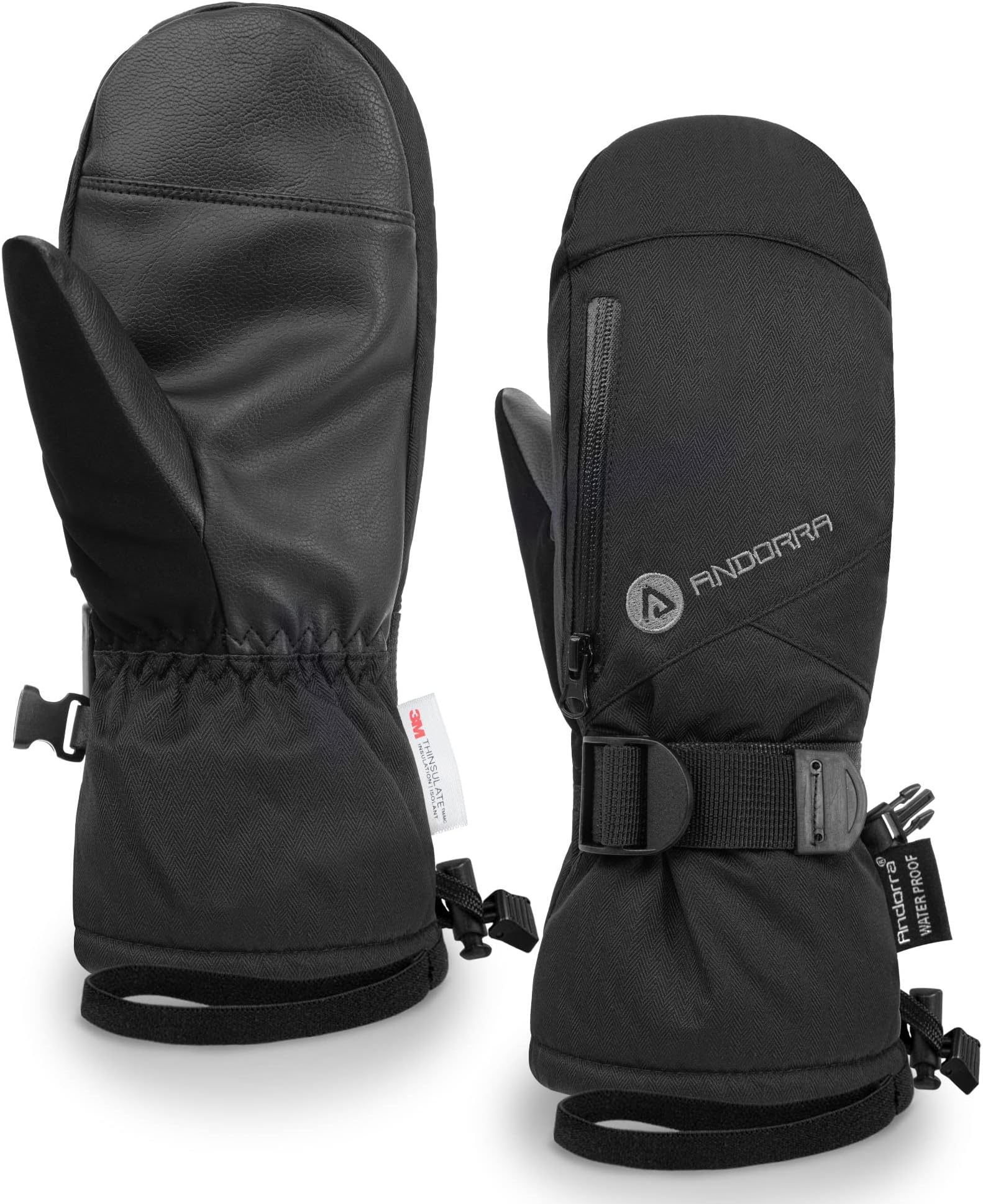 Ski Mittens, Women's Touchscreen Waterproof Quilted Insulation Snow Mittens Ski Gloves for Cold Weather Skiing, Black, M