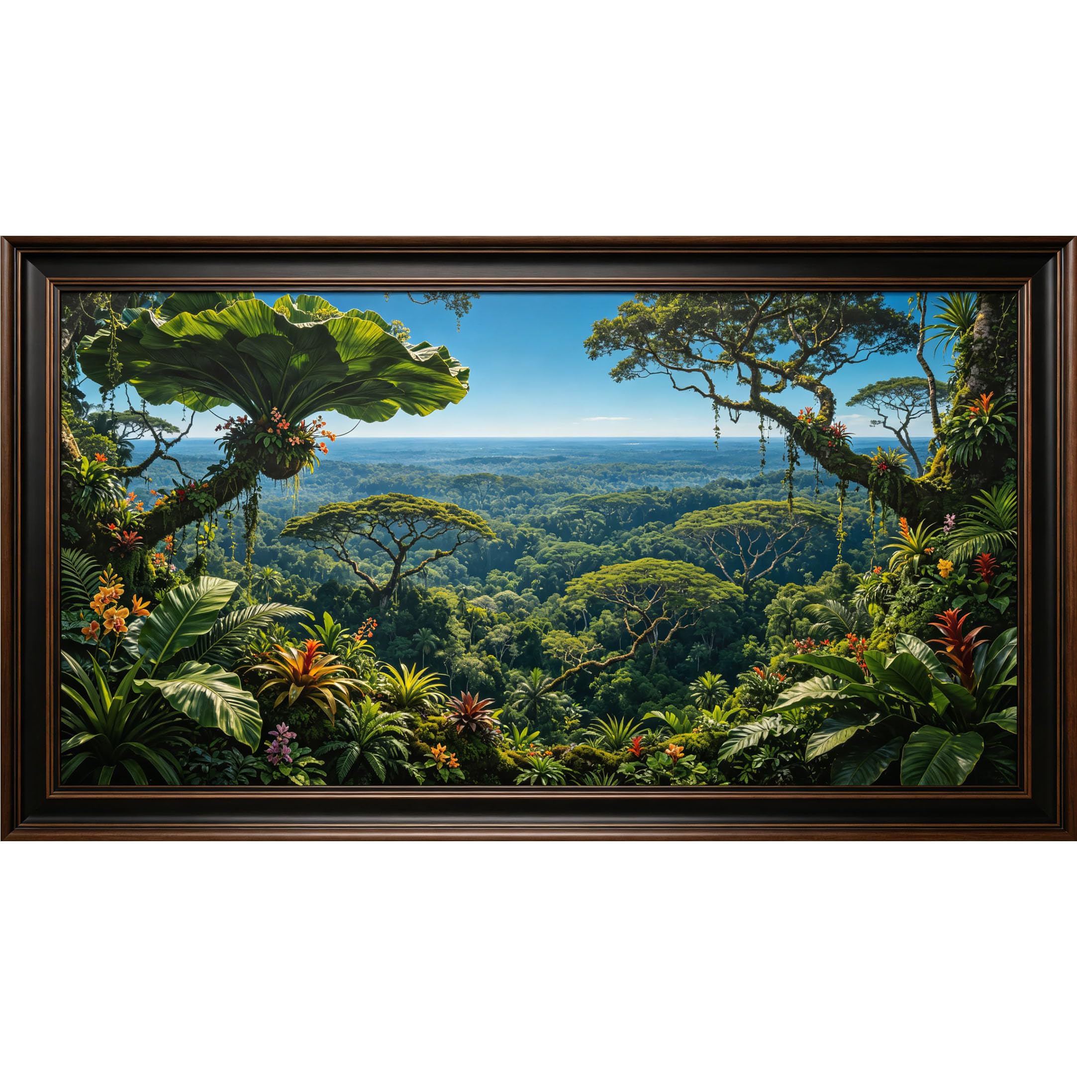 QZLITHOTIC 50x90cm3D Framed Wall Art， Tropical Jungle Landscape Self‑Adhesive Mural， Water‑Activated Peel & Stick Fabric Decor Wall Decal for Bedroom Living Room