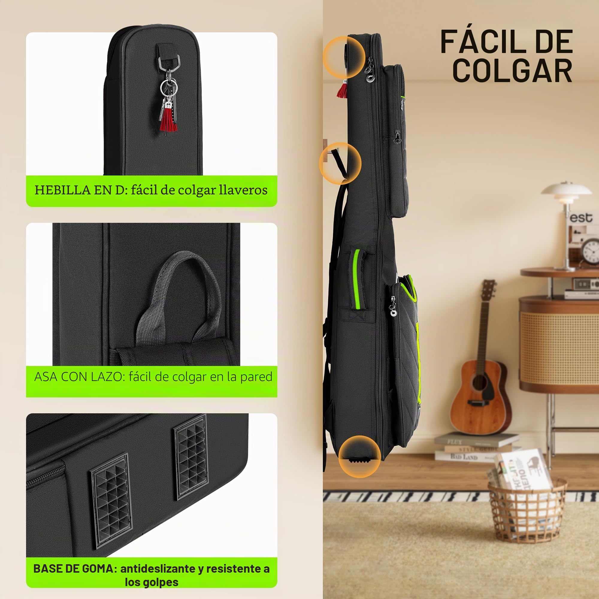 CAHAYA Funda para Guitarra Acústica - Bolsa Suave con Parche Adhesivo Personalizable Bolsillo Lateral para Botella de Agua Acolchado de 12 mm Material Resistente al Agua para 40 41 42 Pulgadas