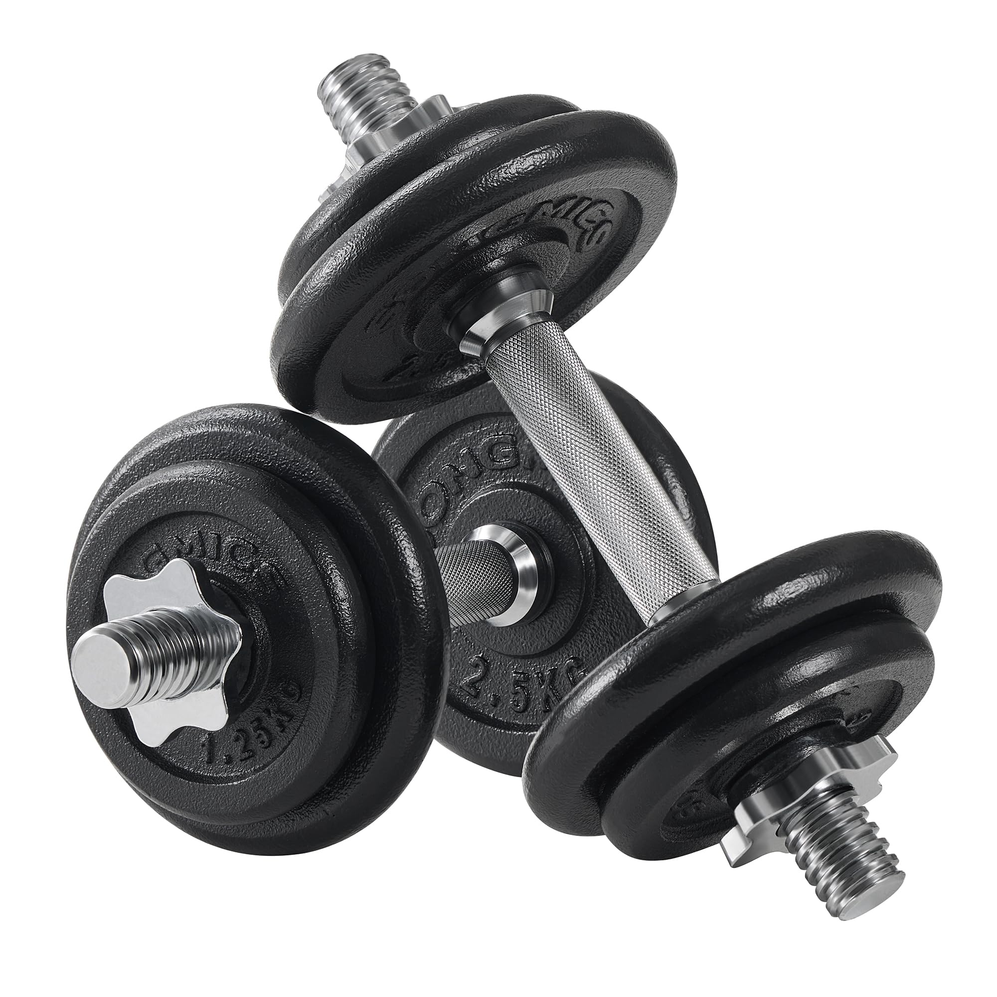 SONGMICS Set of 2 Cast Iron Dumbbells, 2 x 10 kg Weight Plates, Adjustable for Men Women Workout, Fitness Training, Weight Lifting, Home Gym, Ink Black SYL20T