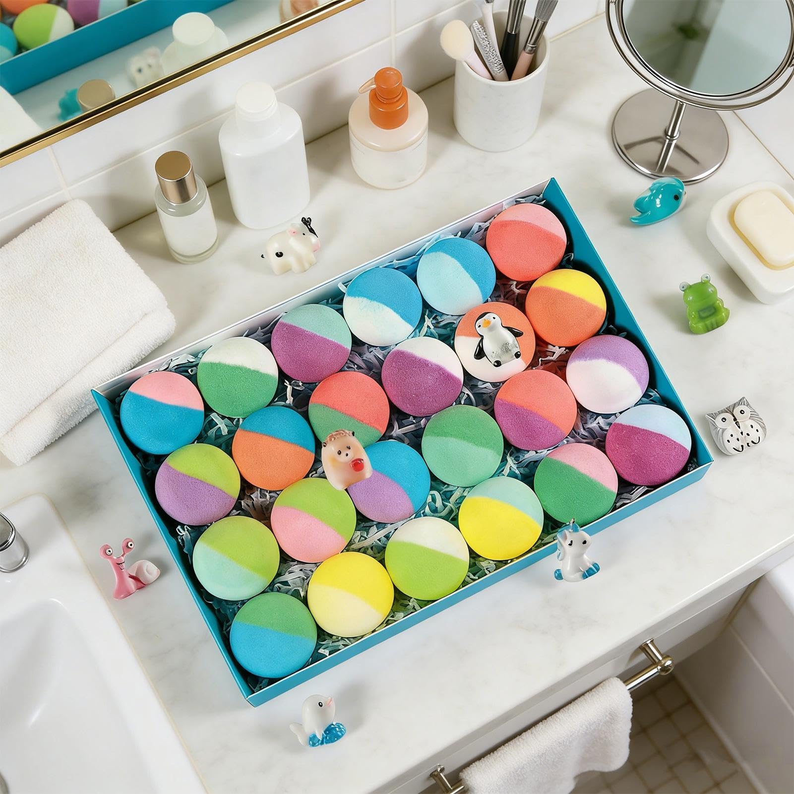 Bagnoschiuma per Bambini 24 Pezzi Effetto Rinfrescante Delicato Colori | Palline da Bagno Regalo Idee per Cestini per Bambini e Famiglia