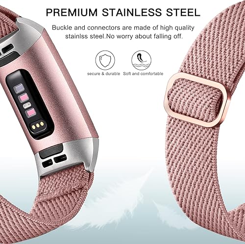 Miniatura 10 de Maledan Paquete de 3 bandas elásticas compatibles con Fitbit Charge 3 y Charge 4 bandas para mujeres y hombres, correa deportiva elástica ajustable
