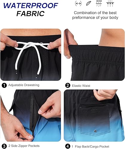 Miniatura 6 de SILKWORLD Traje de baño para hombre con forro de compresión, secado rápido, pantalones cortos de natación de 5 pulgadas con bolsillos con cremallera