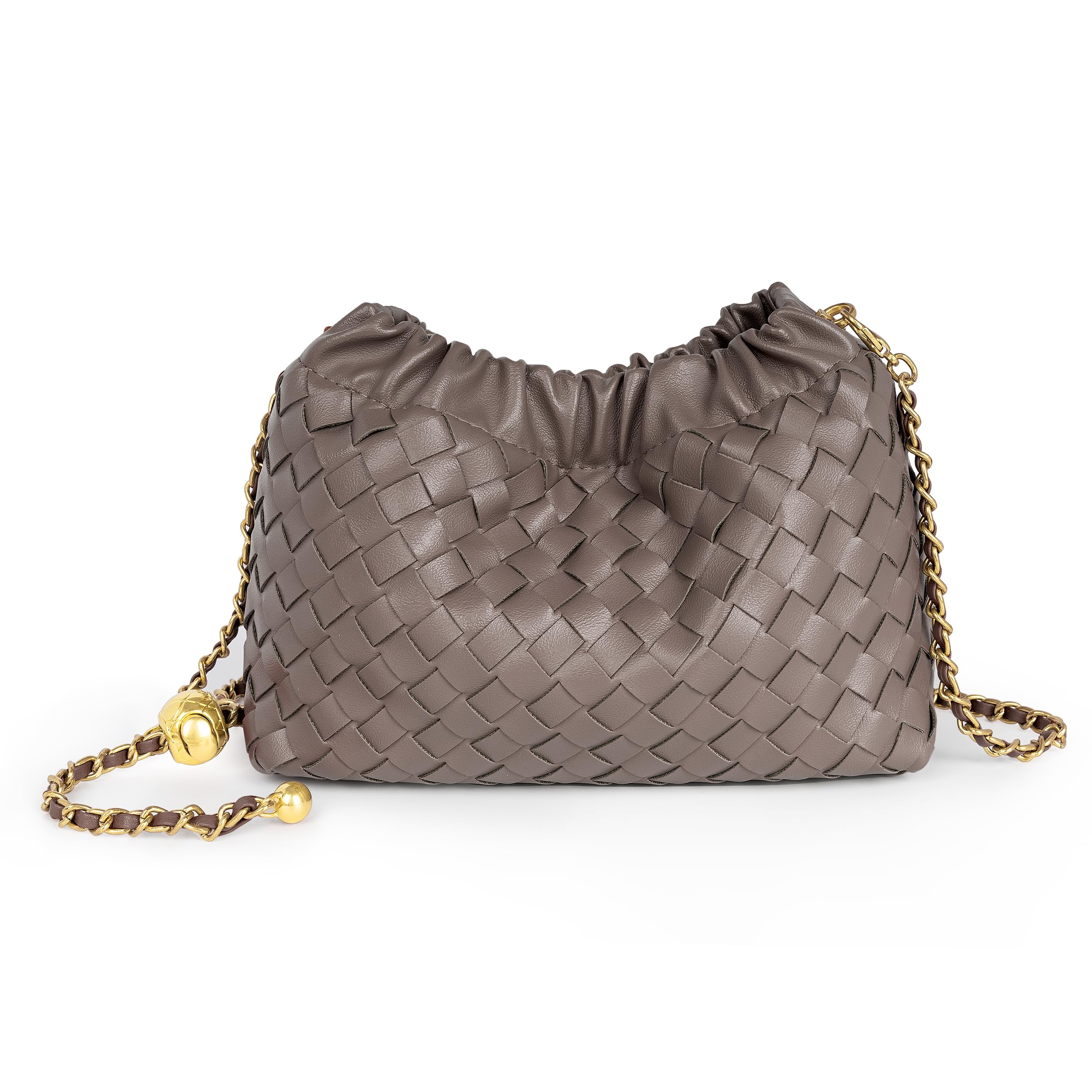 Joryin Trendy Dumpling Women's Crossbody Bag - Evening Clutch Hobo Cloud Purse, Woven Leather-taupe