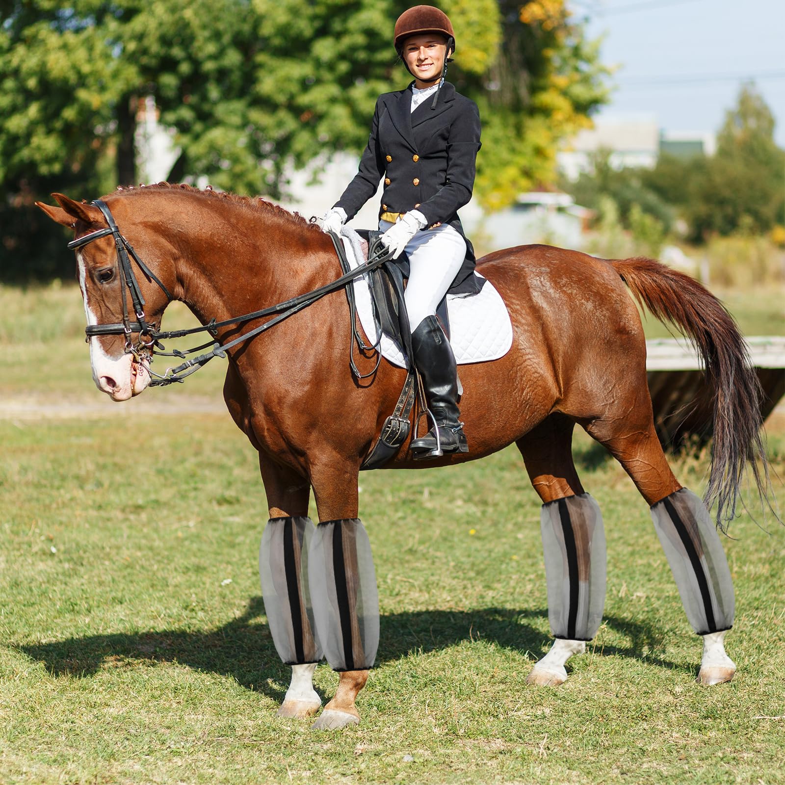 Fliegen Gamaschen Pony Hufschuhe für Pferd Fliegenstiefel für Pferde Anti Mücken Stallgamaschen Pferd Netz Atmungsaktiv 4 Stück Fliegengamaschen für Pferde Locker Sitzend Fly Boots Pferd (Grau)