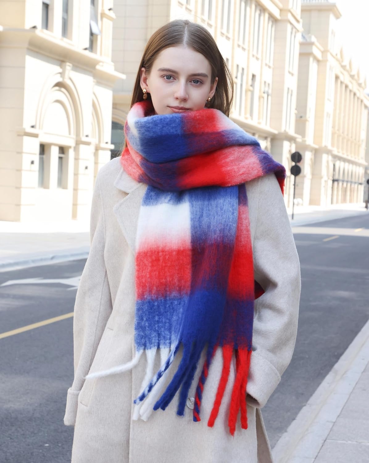 Wander Agio Winter Women Warm Scarf Long Shawl Large Scarves Cold Weather Thicker Blanket Wrap Colour Plaid Stripe - Image 4