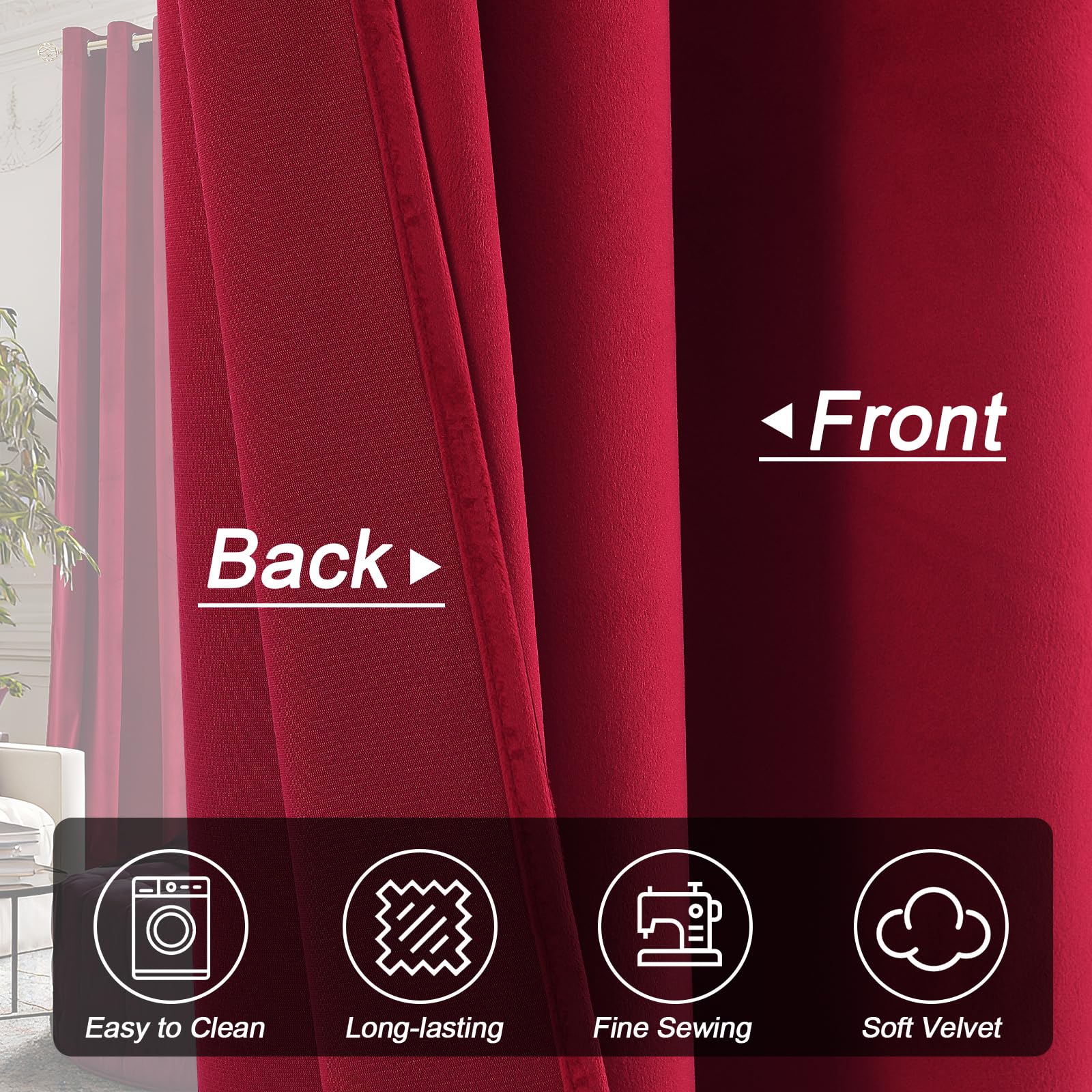 Tende oscuranti in velluto rosso con occhielli lunghi 274 cm, per camera da letto, blocco della luce, isolamento termico, set di 2 pannelli, 132 x 274 cm