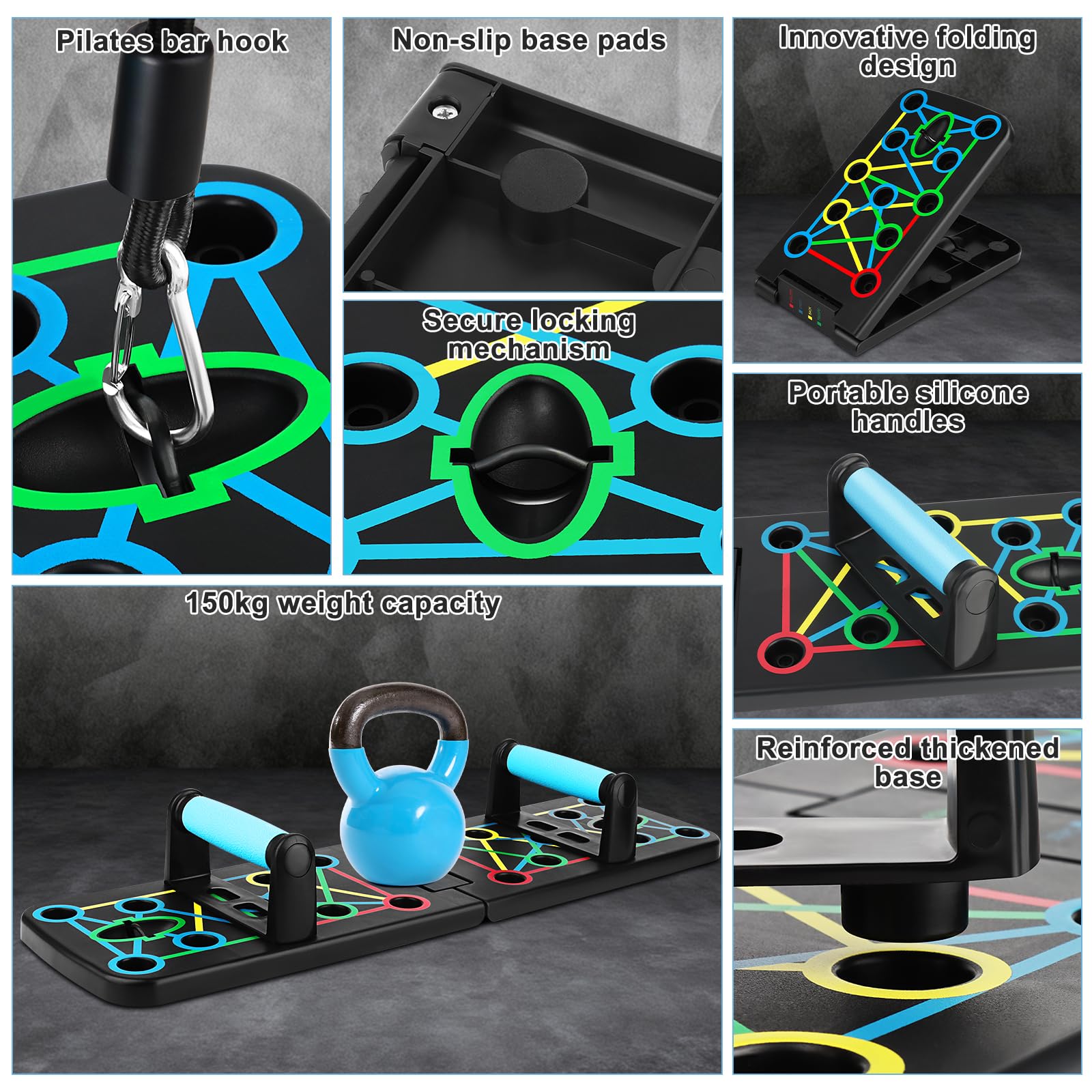 Push Up Rack Board, 17 in 1 Attrezzature per il fitness multifunzione pieghevole a casa, Maniglia per Push Up, con 2 Corde di Trazione, Flessioni Attrezzi per Il Fitness a Casa