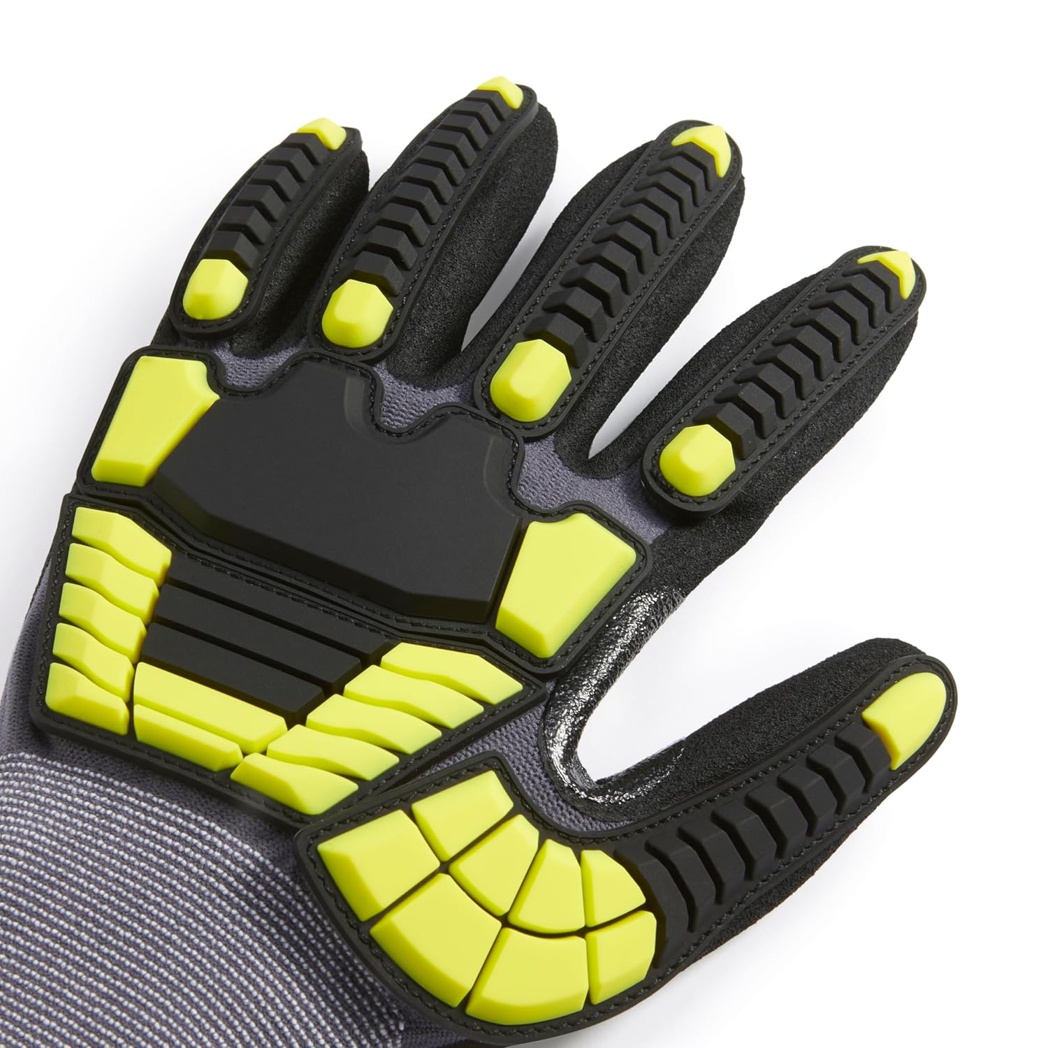 Amazon Basics Cut Level A1, Abrasion ANSI Level A4, Impact Protection Gloves with Touch Screen Friendly 15G Sandy Nitrile Palm, Pack of 120 Pairs, Yellow, Size Small