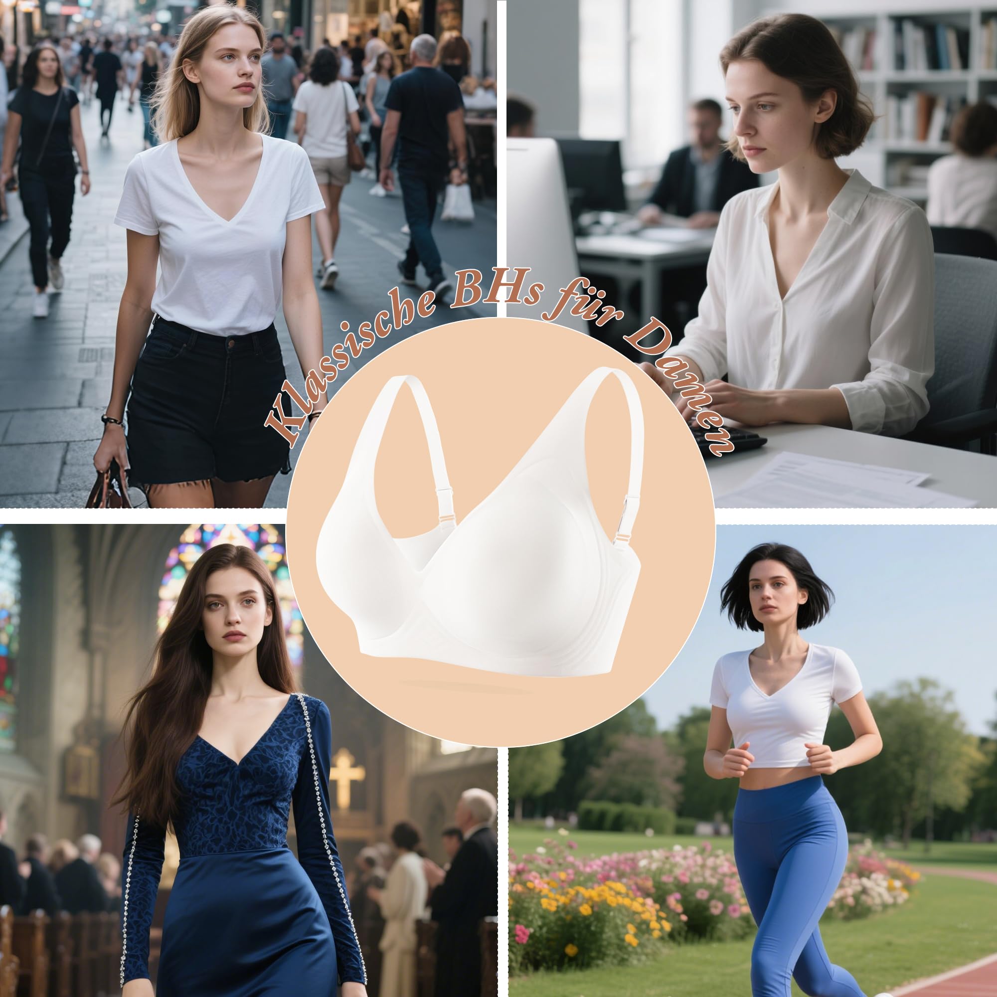 INNERSY Reggiseno Senza Ferretto Invisibile Push Up Reggiseni Donna Basic Scollo a V Intimo Comodo