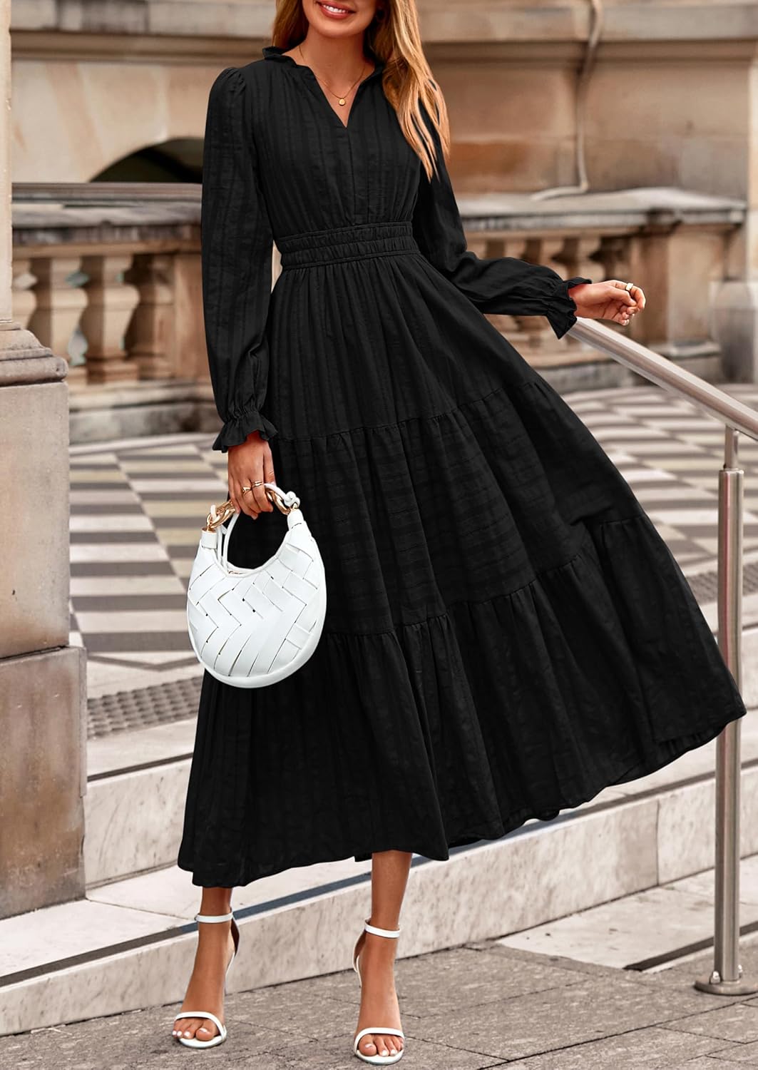 PRETTYGARDEN Women's 2026 Fall Wedding Guest Dresses Long Sleeve V Neck Flowy Elegant Holiday Party Maxi Dress with Pockets - Image 6