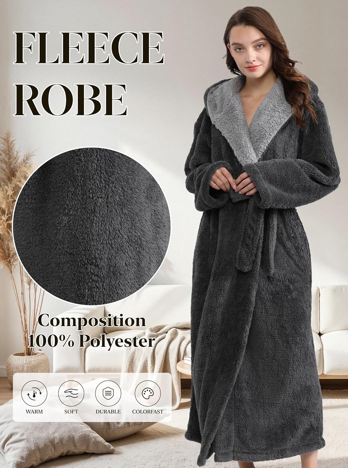 Artfasion Robes for Women with Hood Long Soft Warm Full Length Bathrobes Luxurious Plush Fleece Winter Gifts - Image 4