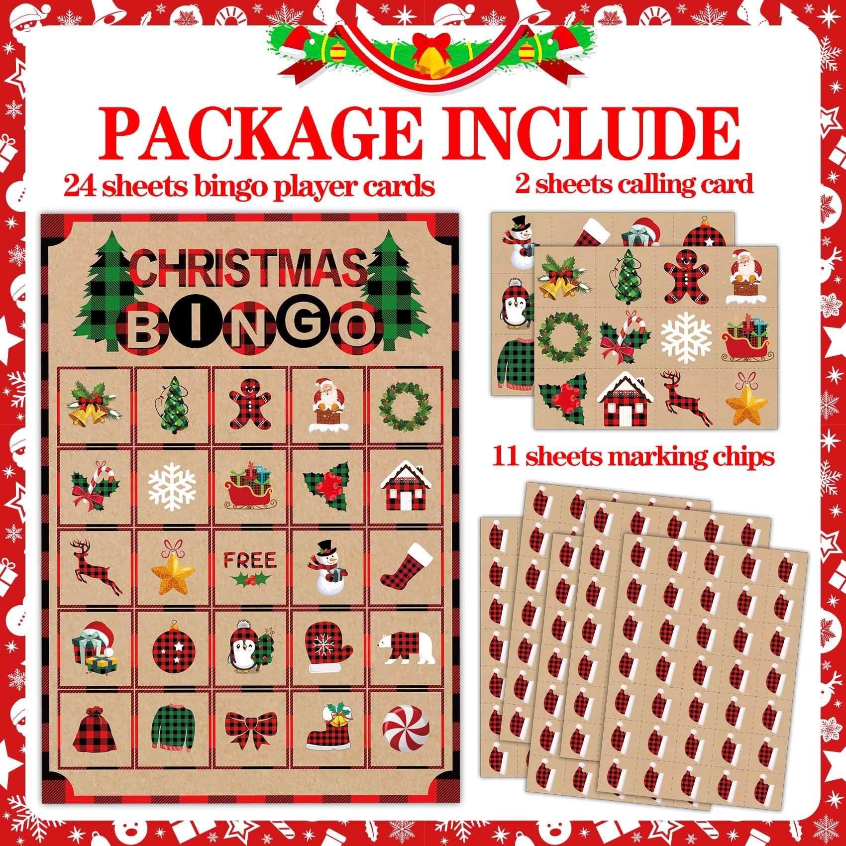 Funnlot Christmas Crafts for Kids Christmas Bingo Cards 24 Player Xmas Party Games Activities for Family Large Group Classroom Xmas Party Favors Supplies Gifts Toys for Kids - Image 2